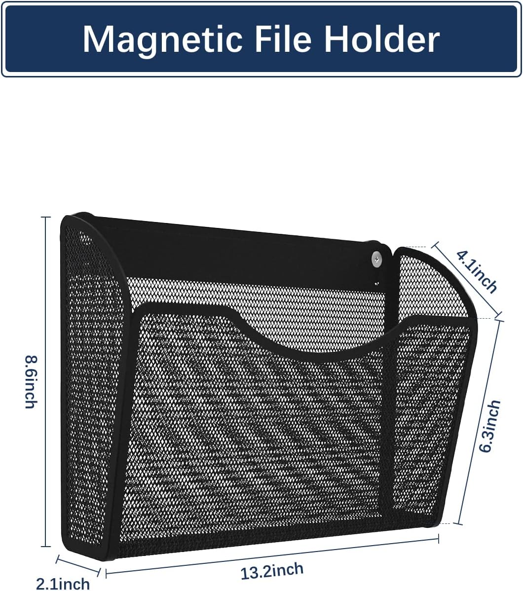 2 Pack 1-Tier Magnetic File Holder - No Drilling Installation File Organizer, Large Capacity Magnetic File Holder for Refrigerator, File Cabinets, Whiteboard, Office, Kitchen