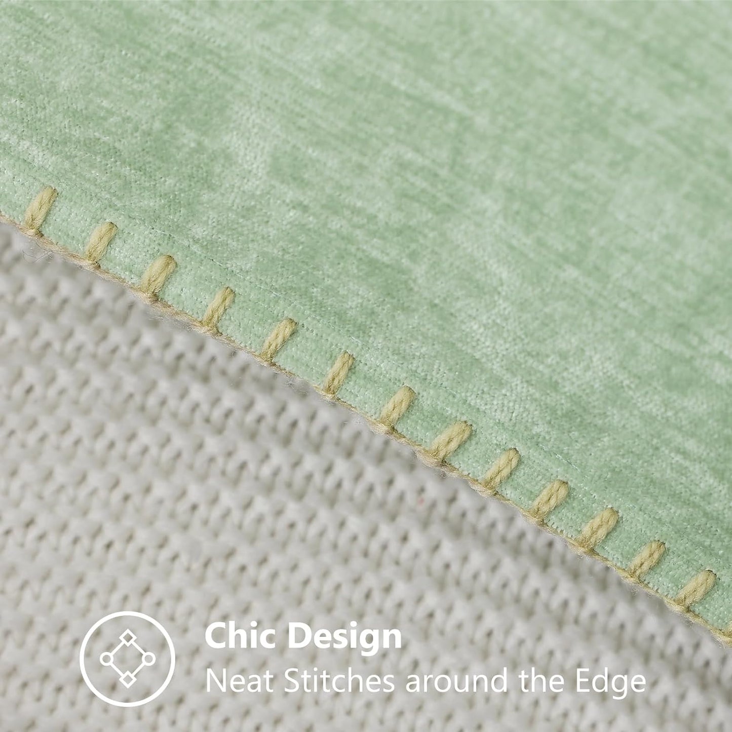 decorUhome Chenille Soft Throw Pillow Covers 12x20 Set of 2, Lumbar Velvet Farmhouse Neutral Decorative Euro Pillow Covers with Stitched Edge for Couch Sofa Bed Home Decor, Sage Green