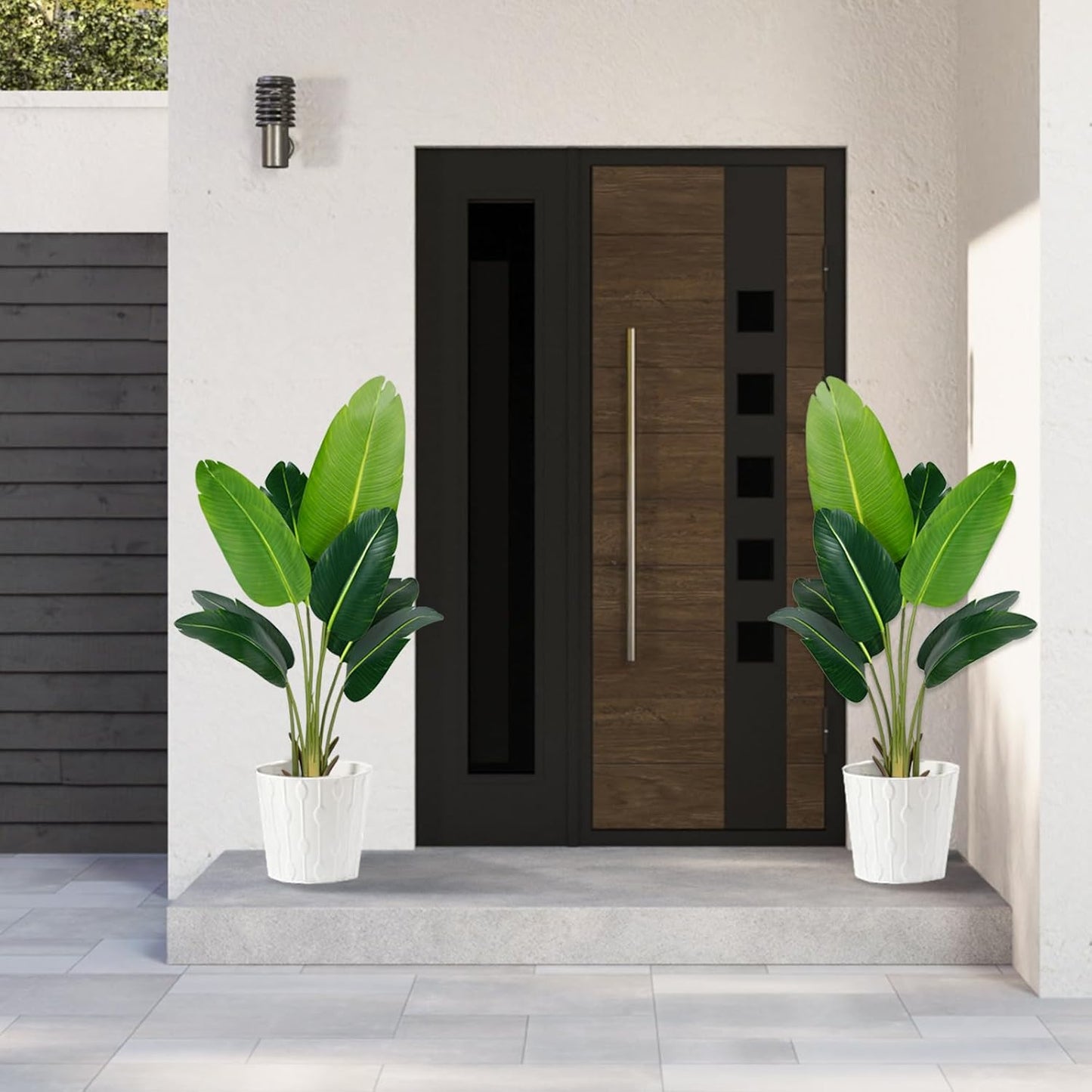 Artificial Bird of Paradise Plant 4Ft Fake Tropical Palm Tree with 8Trunks Faux Banana Leaf Trees in Pot for Home Indoor Outdoor Office Modern Decor Housewarming Gift（2Pcs）