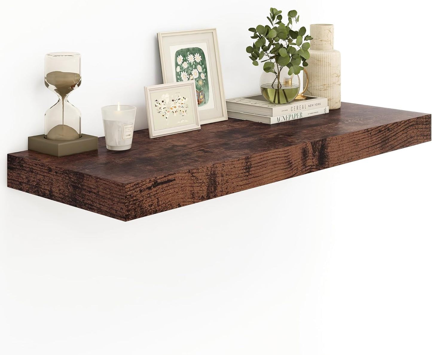 Heimlove Rustic Brown Bathroom Shelves Floating Shelves for Wall Shelf Over Toilet Long Wall Mounted Modern Farmhouse,48 x 12 Shelves with Invisible Brackets for Living Room, Kitchen, Bedroom