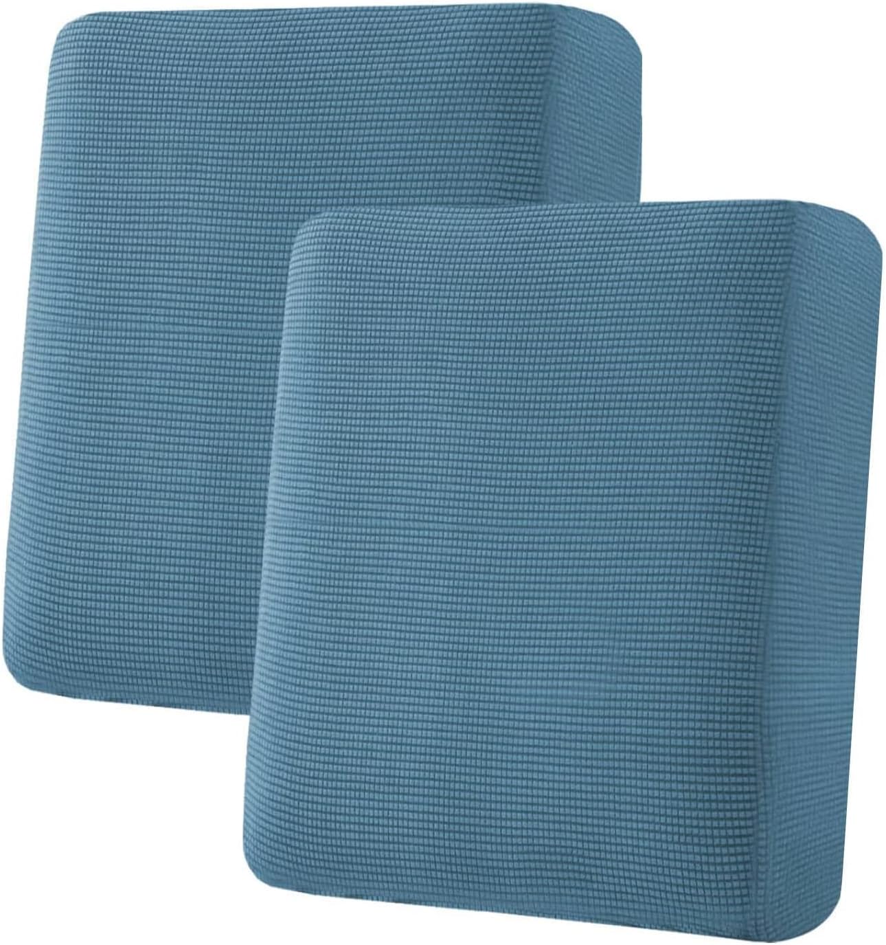 H.VERSAILTEX Super Stretch Individual Seat Cushion Covers Sofa Covers Couch Cushion Covers Slipcover Sets Thick Jacquard Textured Twill Fabric (2 Piece Medium Sofa Cushion Covers, Dusty Blue)