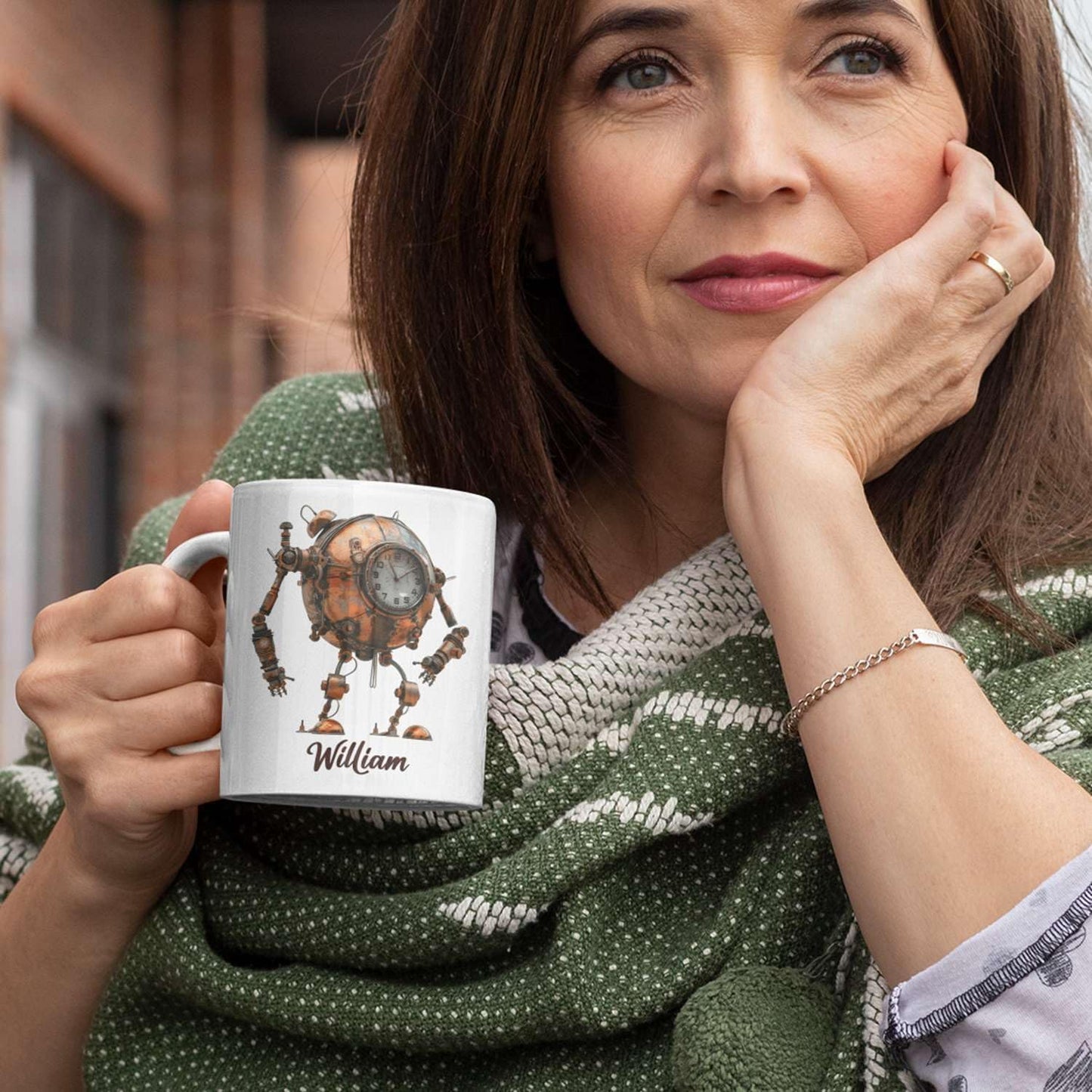 Steampunk Robot Coffee Mug With Custom Name, Customized Mechanical Themed Design Ceramic Cup, Steampunk Enthusiasts White Cup 11oz Or 15oz, Personalized Mug Gift For Daughter Son