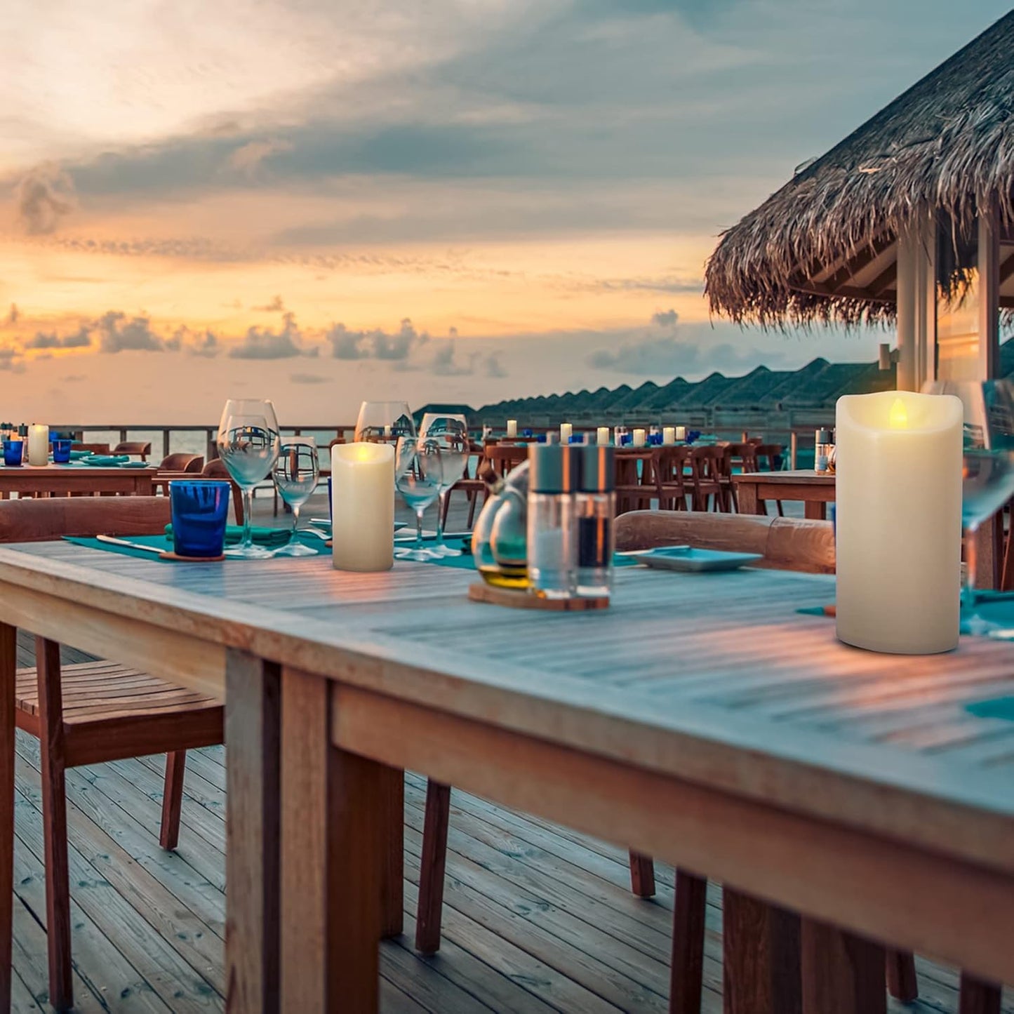 6 Pack 3"x7" Outdoor Waterproof Flameless Candles with Remote and Timer, Battery Operated Flickering LED Pillar Candles for Wedding Halloween Lantern Decoration, Ivory Plastic