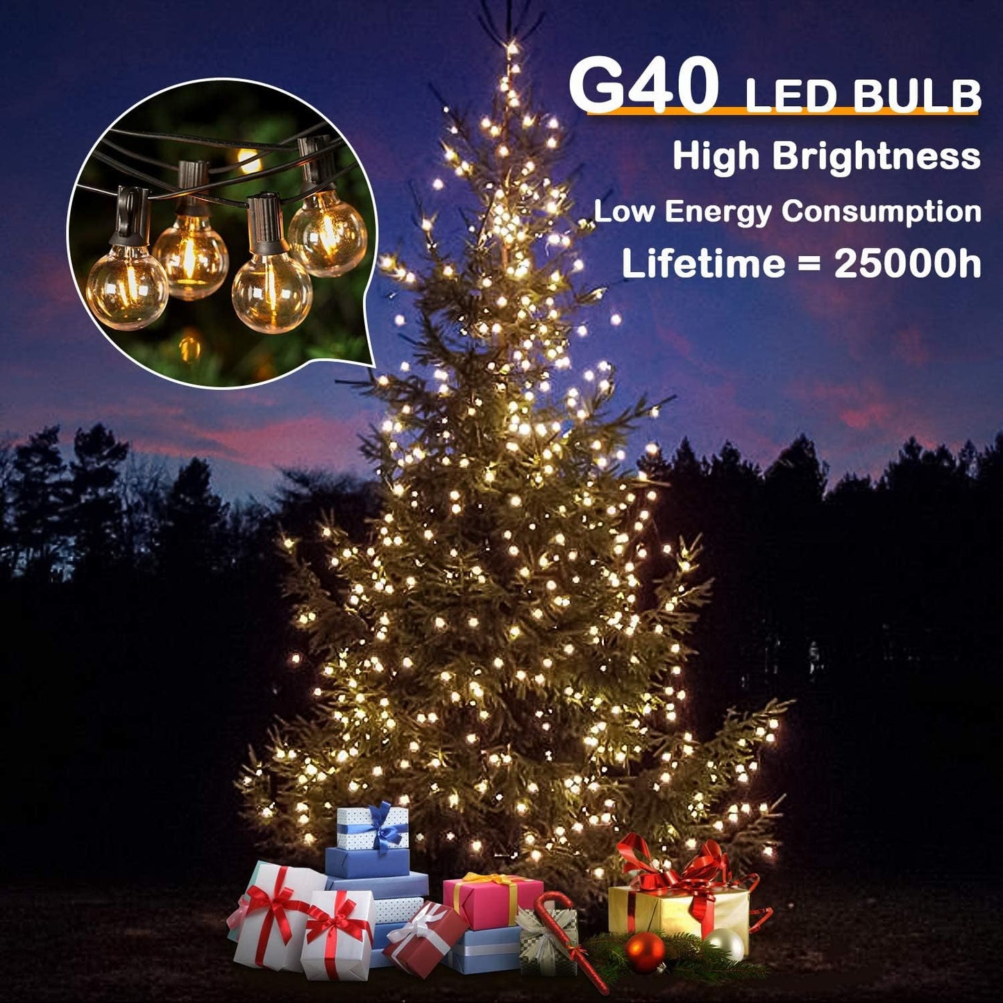 150FT LED Globe Outdoor String Lights, Dimmable Patio With 75+2 G40 Shatterproof Bulbs, Waterproof Outside Hanging, 2200K Commercial Backyard for Porch Bistro Party Balcony Garden