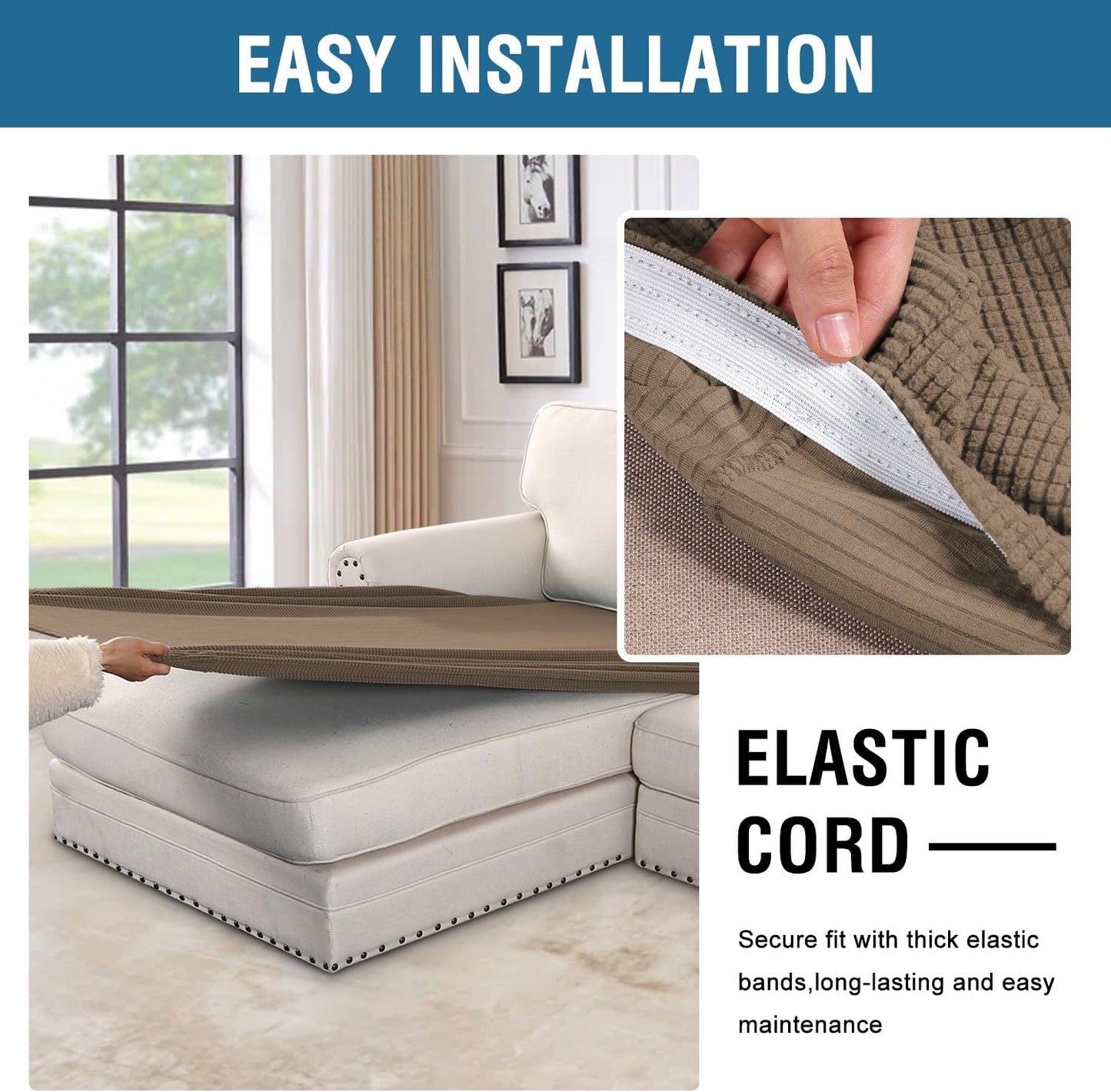 H.VERSAILTEX Super Stretch Individual Chaise Cover Sectional Couch Covers for L Shaped Sofa Both Left/Right Featuring Thick Jacquard Textured Twill Fabric (1 Piece Chaise Cover Large, Macchiato)