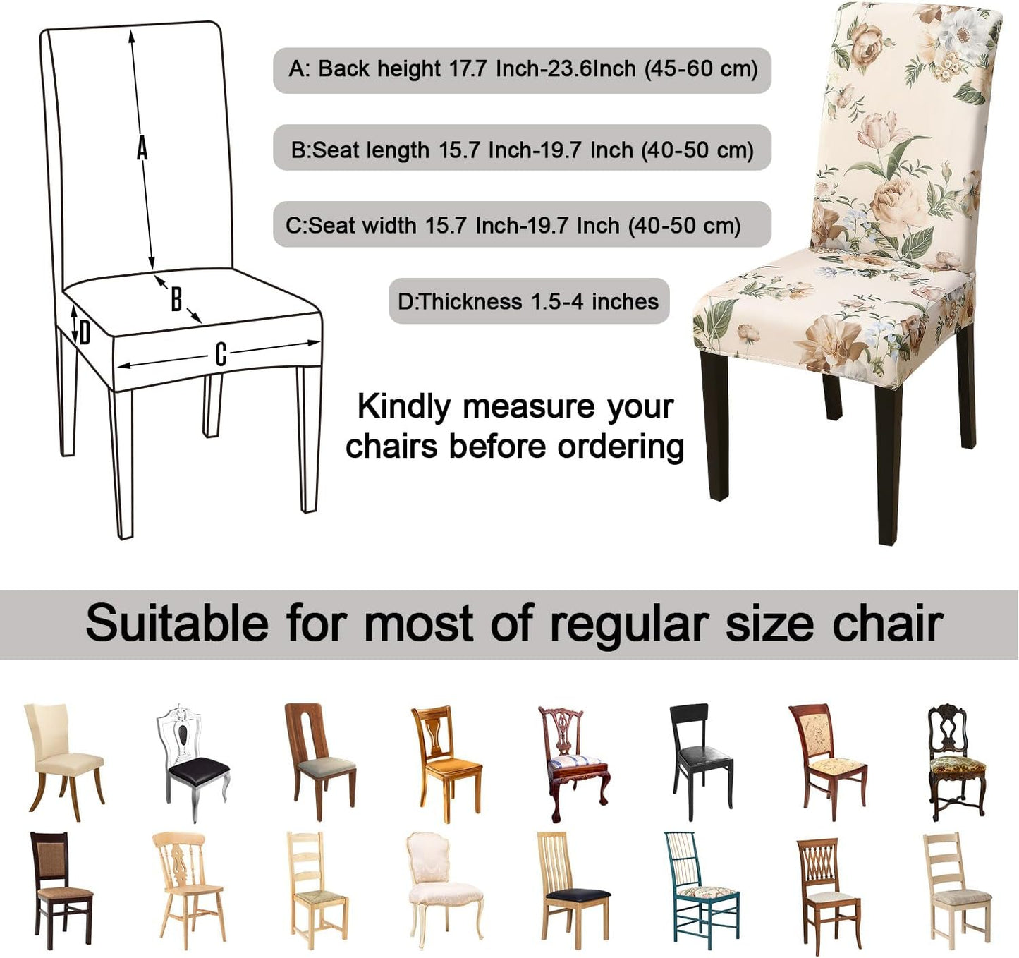 JQinHome Pattern Chair Covers for Dining Room Set of 6, High Stretch Removable Washable Parsons Chair Slipcover for Home Party Hotel Wedding Ceremony (Peony Flower,6PCS)