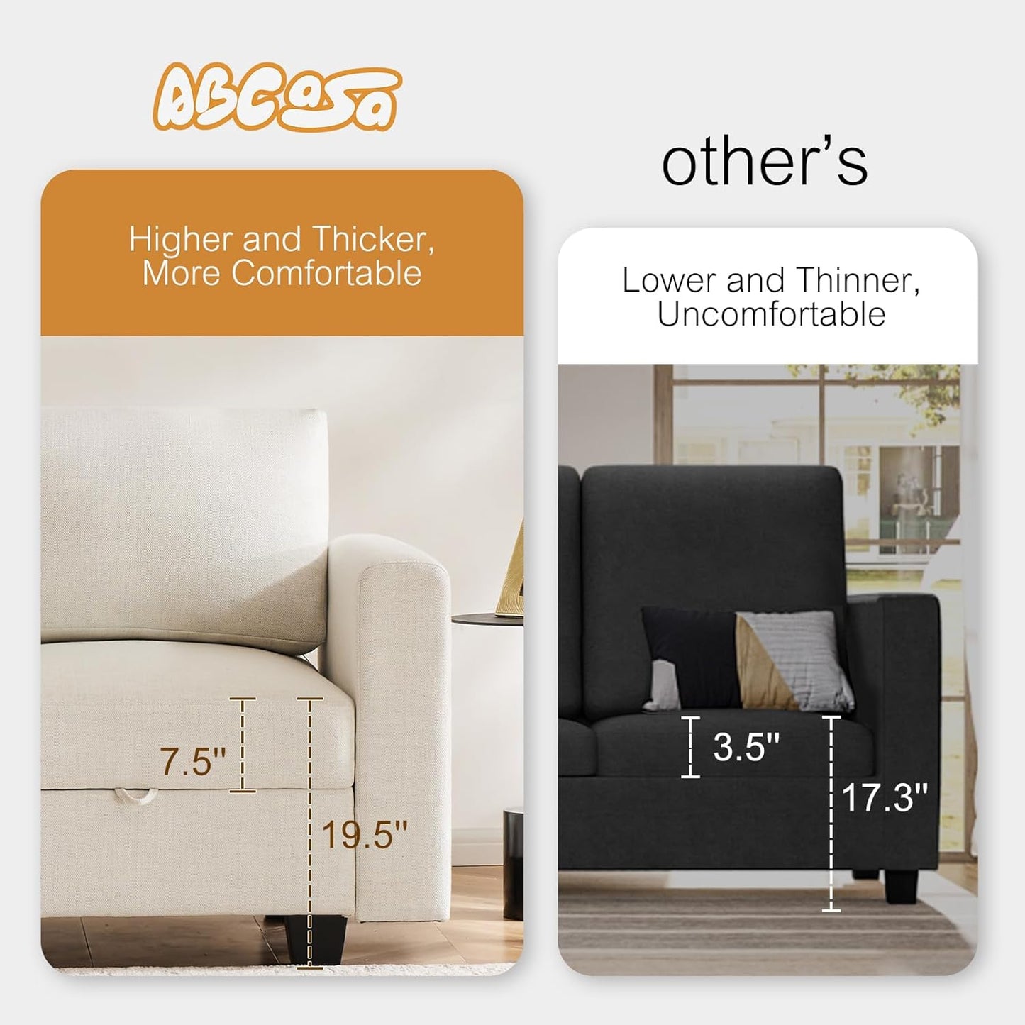 38.5 Oversized Accent Chair with Storage Beige Set of 2, Single Modern Accent Sofa Chair with Arms for Apartment Living Room Linen(21" Deep Seat)