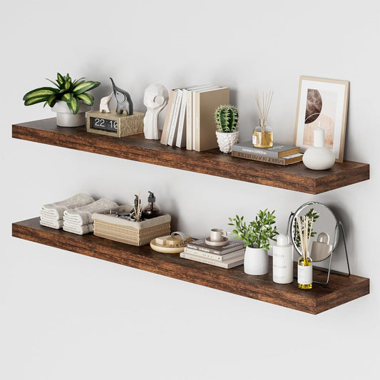 Heimlove 12 Inch Deep Floating Shelves, 55 x 12 inch Extra Long Floating Shelves for Wall, Large Display Shelf & Storage Shelf for Living Room Bedroom Kitchen Home Office, Set of 2, Rustic Brown