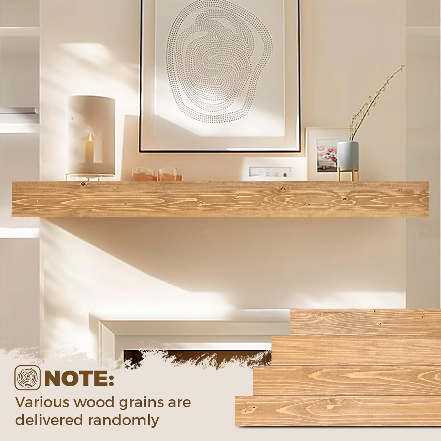 72x8x3 Fireplace Mantel - Handcrafted Hollow Rustic Solid Wood Wall Mounted Floating Shelf with Invisible Heavy Duty Wood Bracket (Natural Wood)