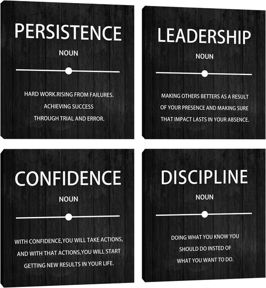 4 Pieces Inspirational Wall Art Motivational Office Quotes Wall Decor Success Quotes Wall Decor Artwork for Living Room Bedroom Home Office Wall Decoration Artwork 16”X16”X4