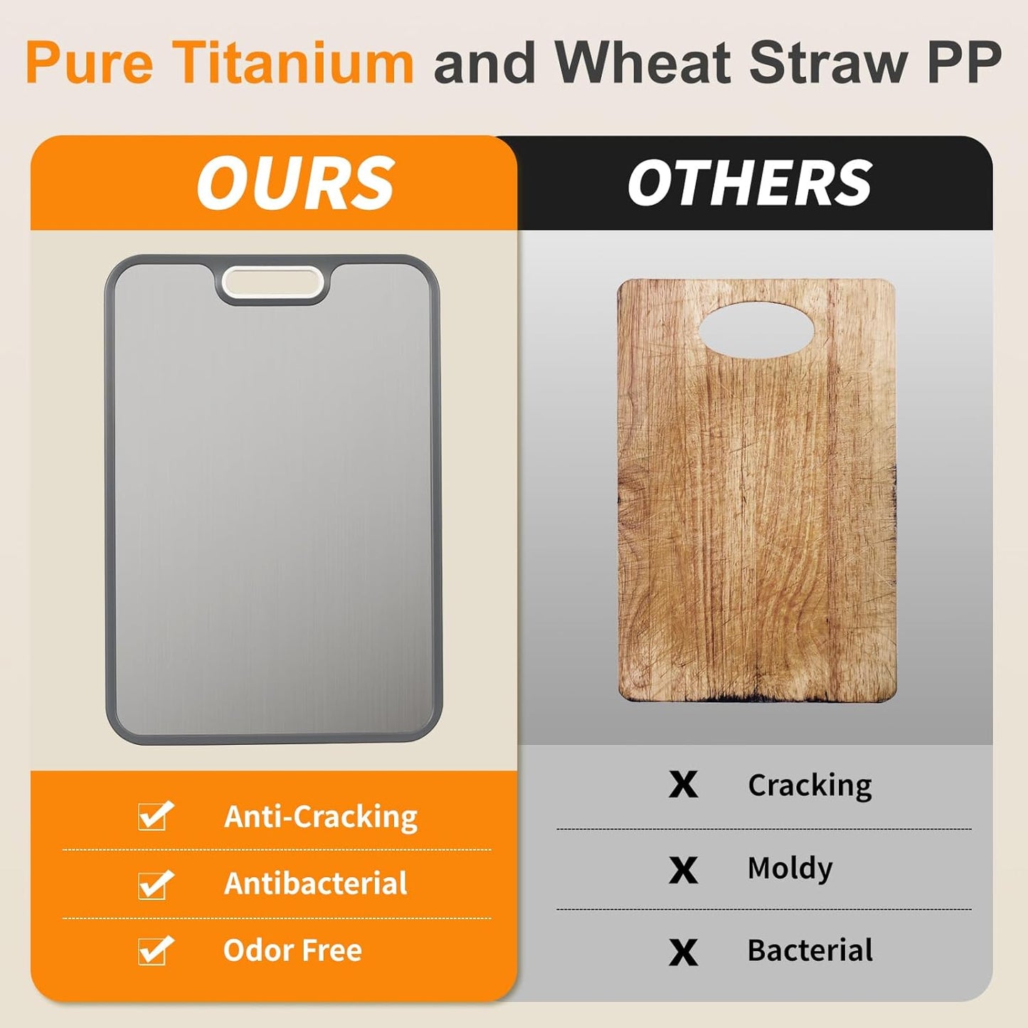 Titanium cutting boards for Kitchen,Double Sided Food Grade,Pure Titanium and Wheat Straw PP, Double Chopping Boards for Meat and Fruits Easy to Clean Size 15’’x10’’