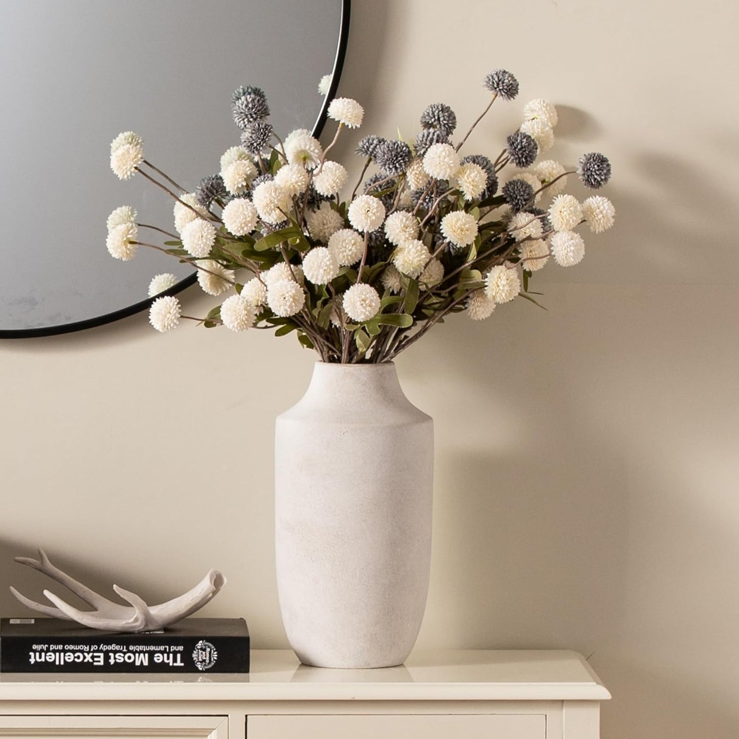 Mitt&Ditt Ceramic Flower Vase, 12.5 inch Tall Off-White Vase, Large Decorative Terracotta Vases, Farmhouse Rustic Pottery Vases for Home Decor, Living Room, Table