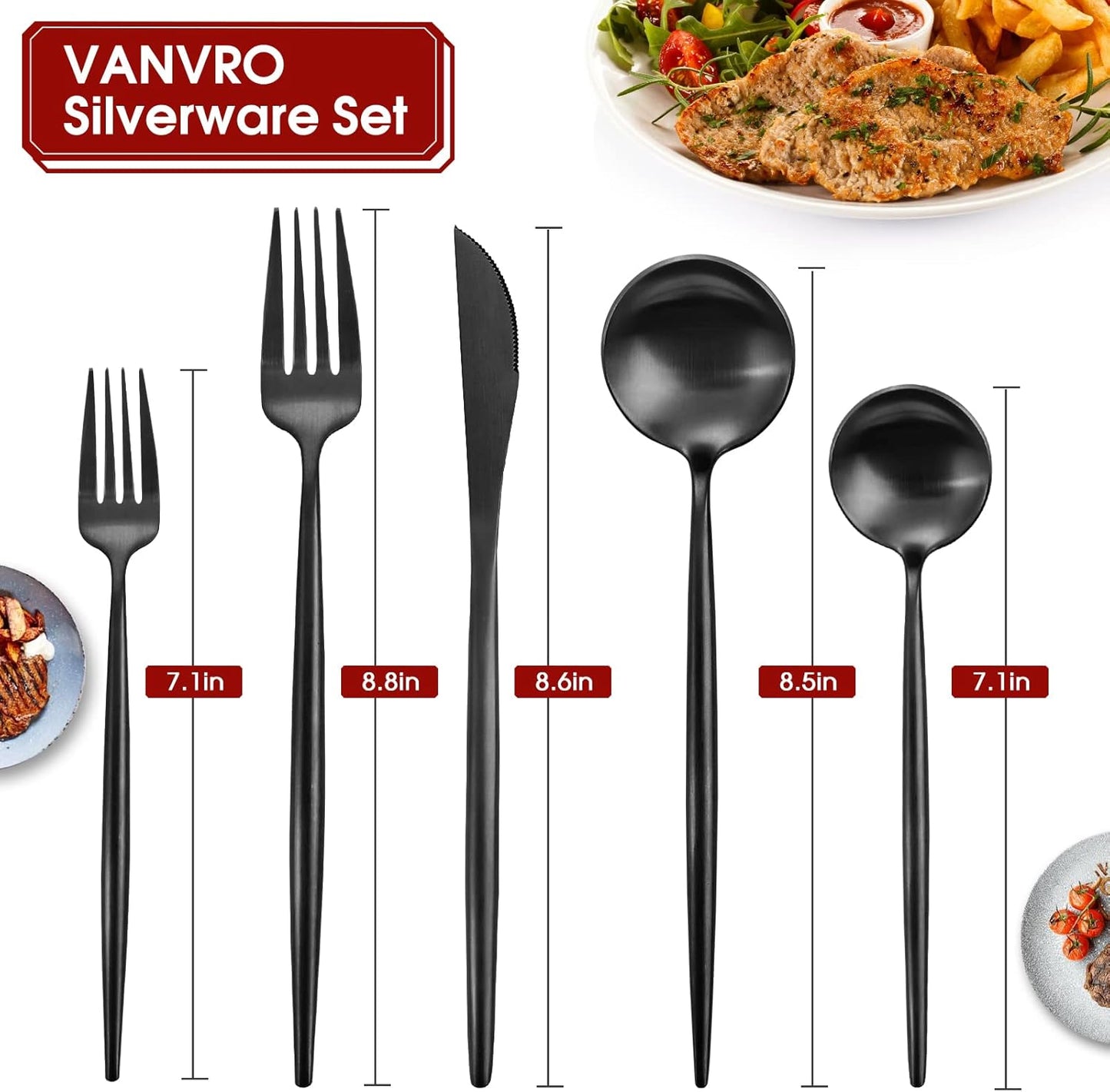 Matte Black Silverware Set, 20-Piece Stainless Steel Flatware Set, Tableware Cutlery Set Service for 4, Satin Finish Utensils Set, Knife Fork Spoon Set for Home and Restaurant, Dishwasher Safe