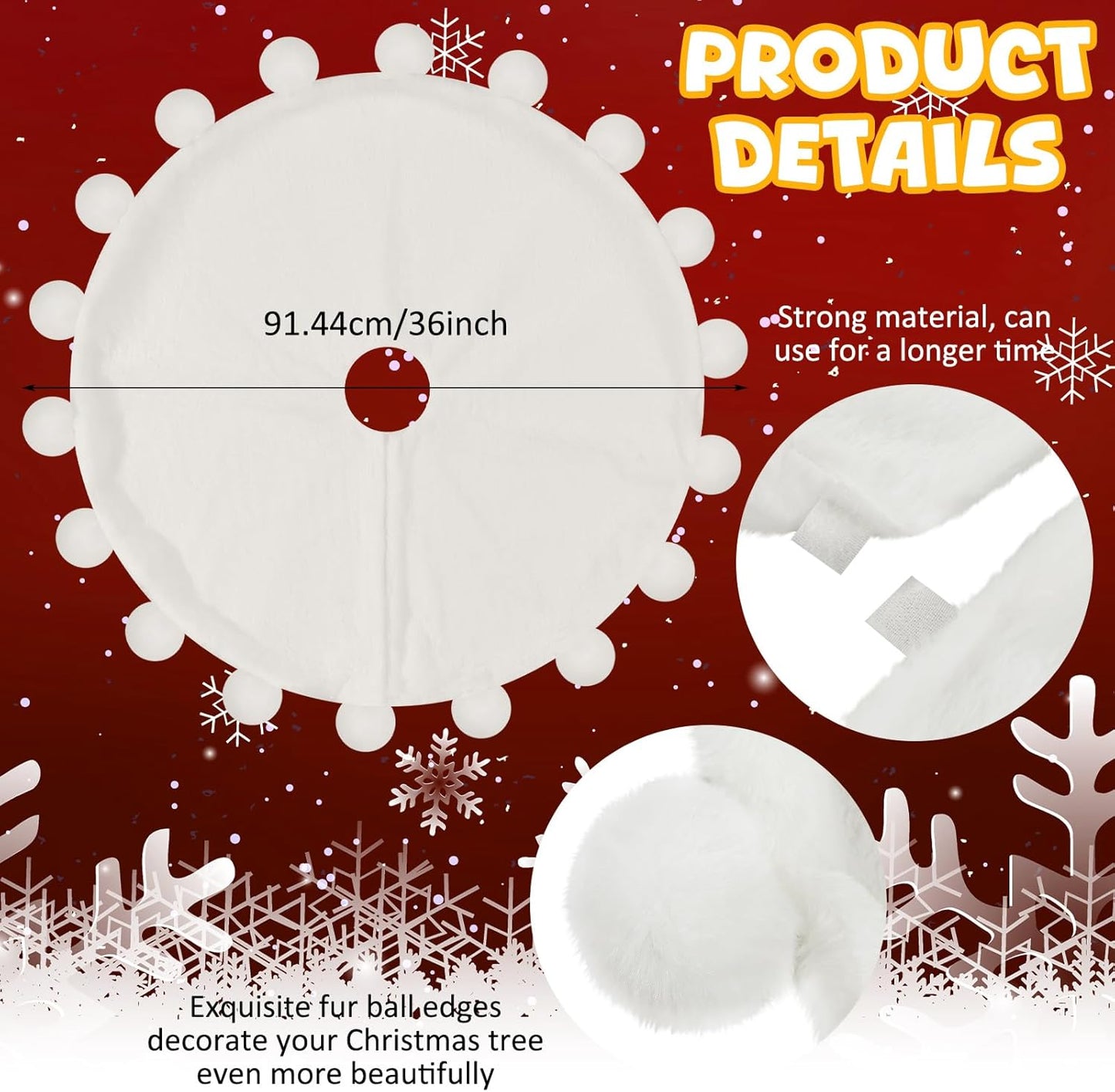 36 Inch Christmas Faux Fur Tree Skirt, White Plush Tree Skirt with Pom-pom Christmas Party Holiday Decorations for Home Indoor Outdoor Xmas Decor Supplies