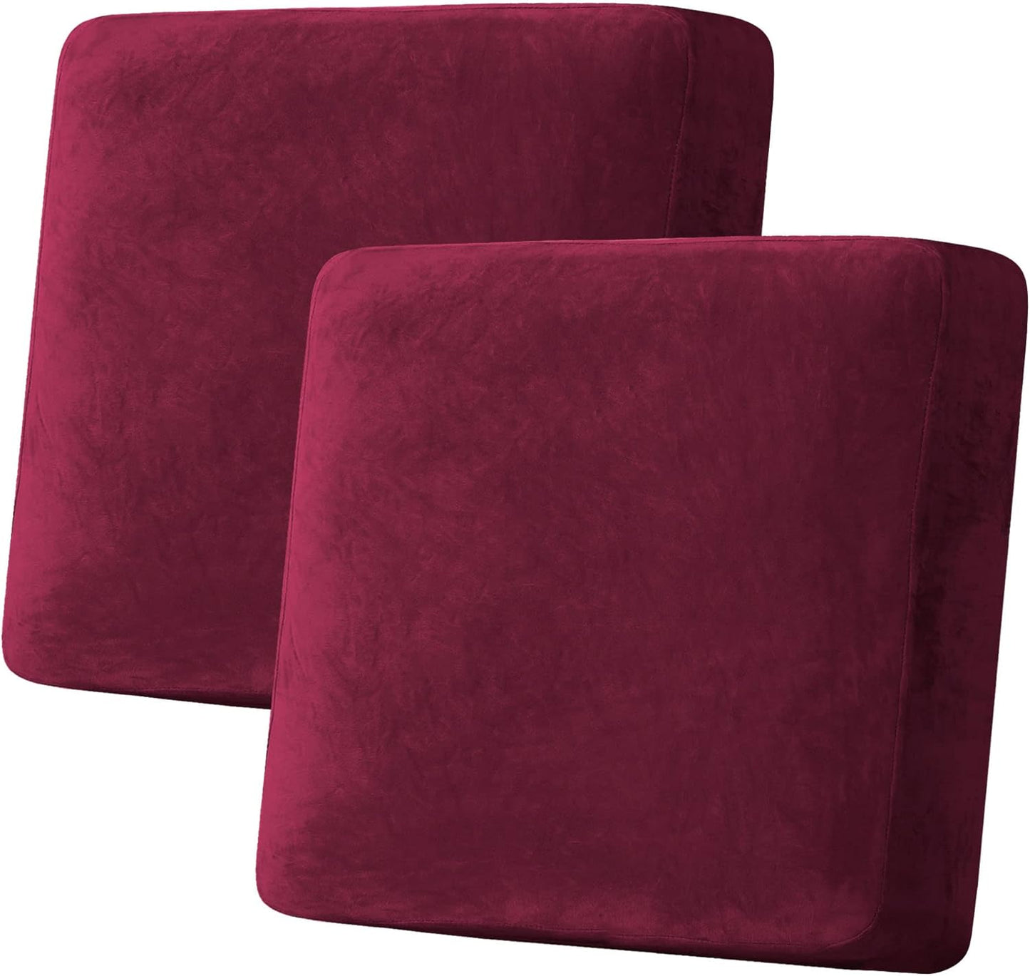 H.VERSAILTEX Velvet Stretch Couch Cushion Cover Plush Cushion Slipcover for Chair Loveseat Sofa Cushion Furniture Protector Seat Cushion Sofa Cover (2 Piece Large Sofa Cushion Covers, Burgundy)