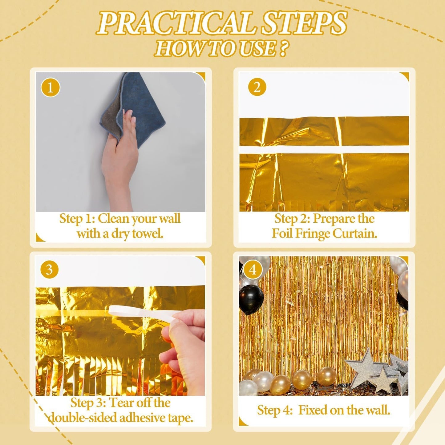 3 Pack Foil Fringe Backdrop - Gold Shiny Tinsel Curtains for Party Decoration/Photo Booth Props - 3.3x8.2 FT Metallic Foil Backdrop for Birthday, Wedding, Graduation, Christmas.
