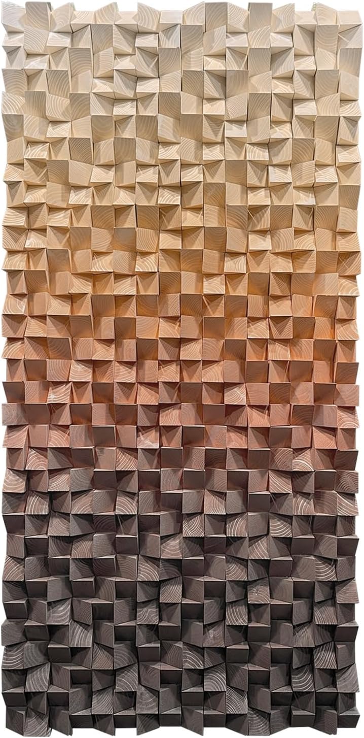 LIUZEYUE - 3D wooden block painting gradient coffee white art background wall wooden block abstract geometric wall decoration living room/bedroom/office modern minimalist style decoration 35.4"x70.8"