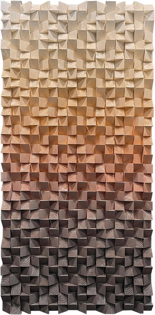 LIUZEYUE - 3D wooden block painting gradient coffee white art background wall wooden block abstract geometric wall decoration living room/bedroom/office modern minimalist style decoration 27.5"x55.1"