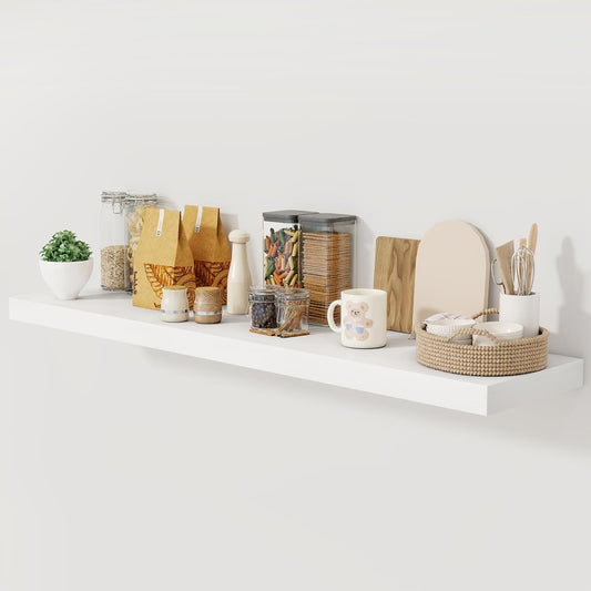 Fun Memories White Floating Shelves 55 Inch Long, 12 Inch Deep Floating Shelves for Wall, 55 x 12 Large Wall Shelf for Fireplace Mantel, 2 Inch Thick Storage Shelves for Living Room, Bedroom, 1 Pack
