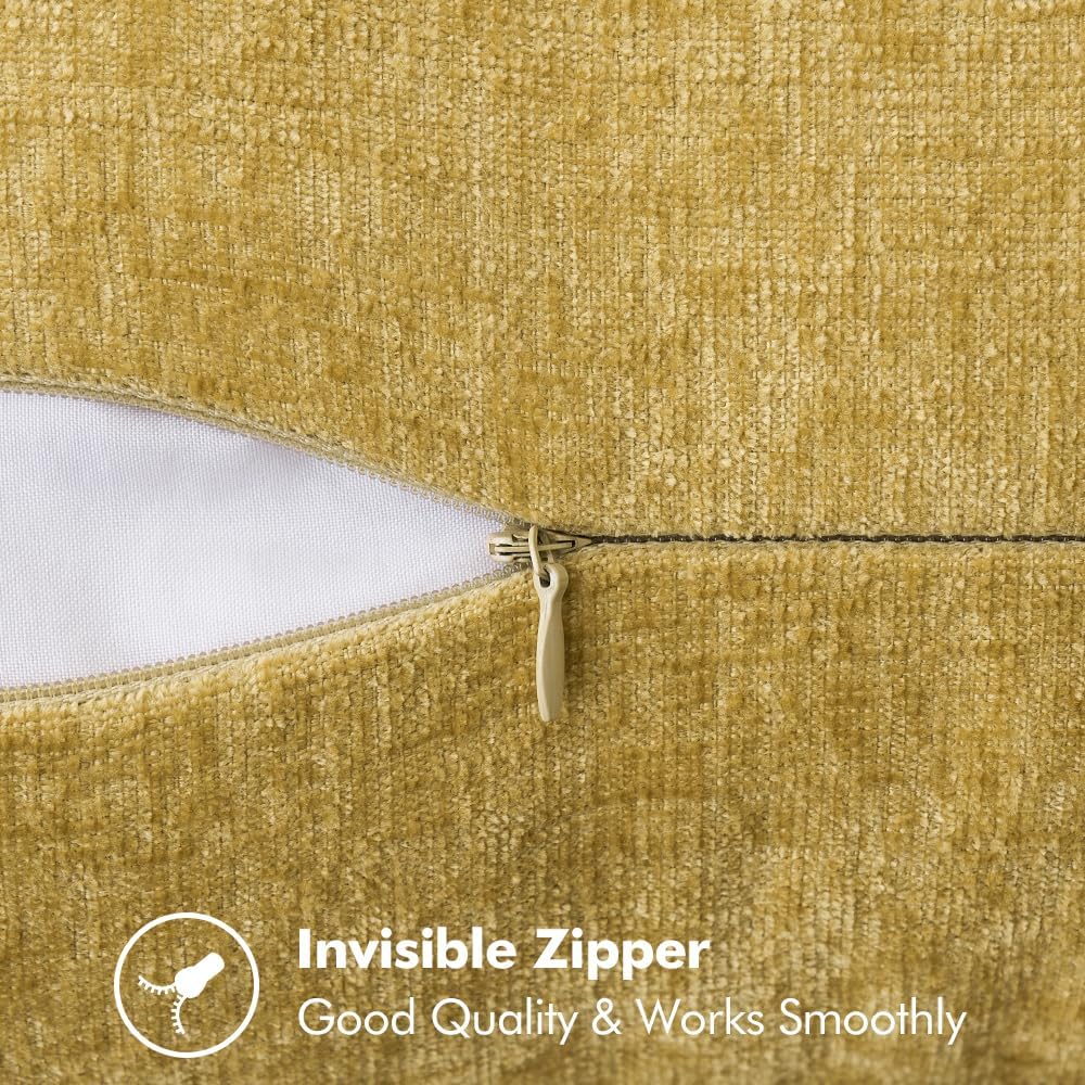 MIULEE Pack of 2 Couch Throw Pillow Covers 16x16 Inch Mustard Yellow Farmhouse Decorative Pillow Covers with Stitched Edge Soft Chenille Solid Dyed Fall Pillow Covers for Sofa Bed Living Room