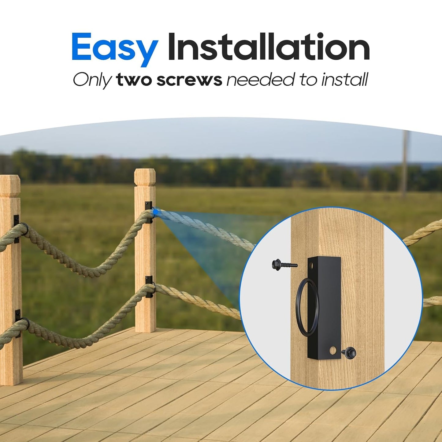 4Pack 2inch Rope Support Holder for Corner Post Drop Ring Brackets Stainless Steel Decorative for Hemp Rope Fencing Stair Deck Railing Ceiling Hook