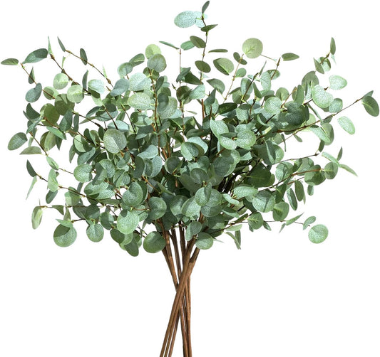 8Pcs Faux Eucalyptus Stems, 27" Artificial Eucalyptus Plants with White Frosted Coating, Fake Eucalyptus Decor Silk Greenery Leaves for Wedding Bouquets Home Decor DIY Floral Arrangements