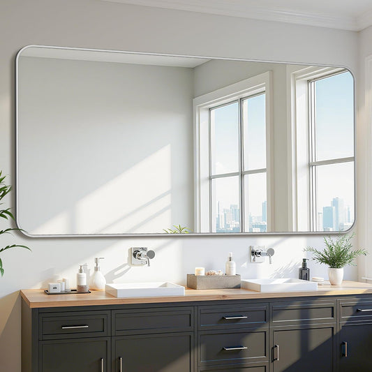 Bathroom Mirror 72" x 36", Large Rectangle Wall Mirror, Silver Metal Frame Wall Mounted Mirrors for Bathroom, Vanity, Bedroom, Entryway Decor(Horizontal/Vertical)