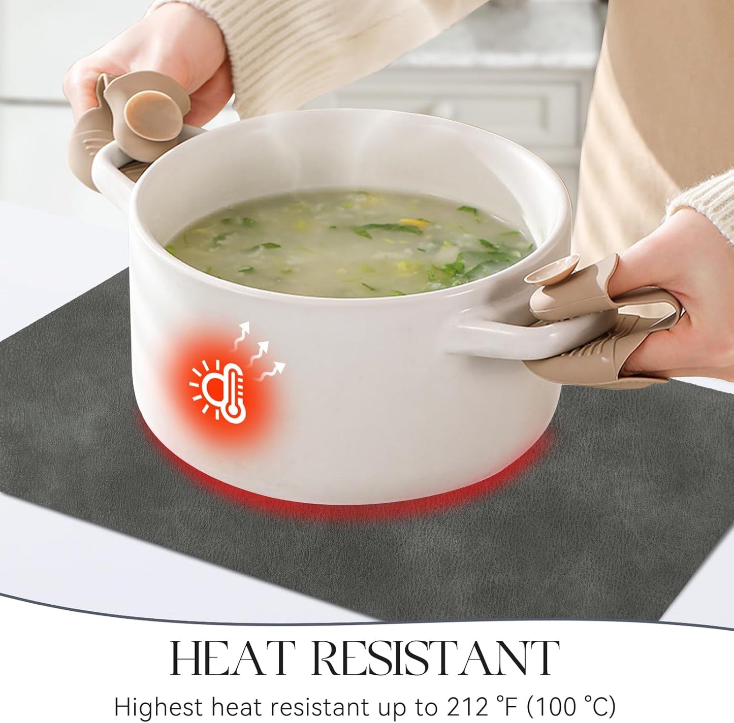 MOSAYT Vinyl Placemats Set of 8-12 X 17 Inch - Faux Leather 100% Waterproof Oil-Proof Wipeable PU Place Mats, Heat Resistant Reversible Table Mats for Kitchen, Dining, Outdoor (Dark Grey)