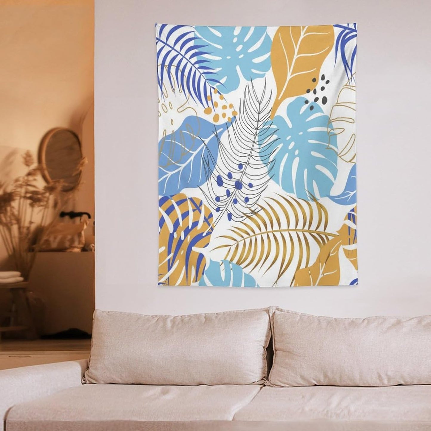 ICMOLYYENLO Tropical Palm Leaves Wall Tapestry, Wall Art for Room Decoration Beautiful Wall Hanging for Bedroom Living Room Dormitory Apartment 60x60 Inch