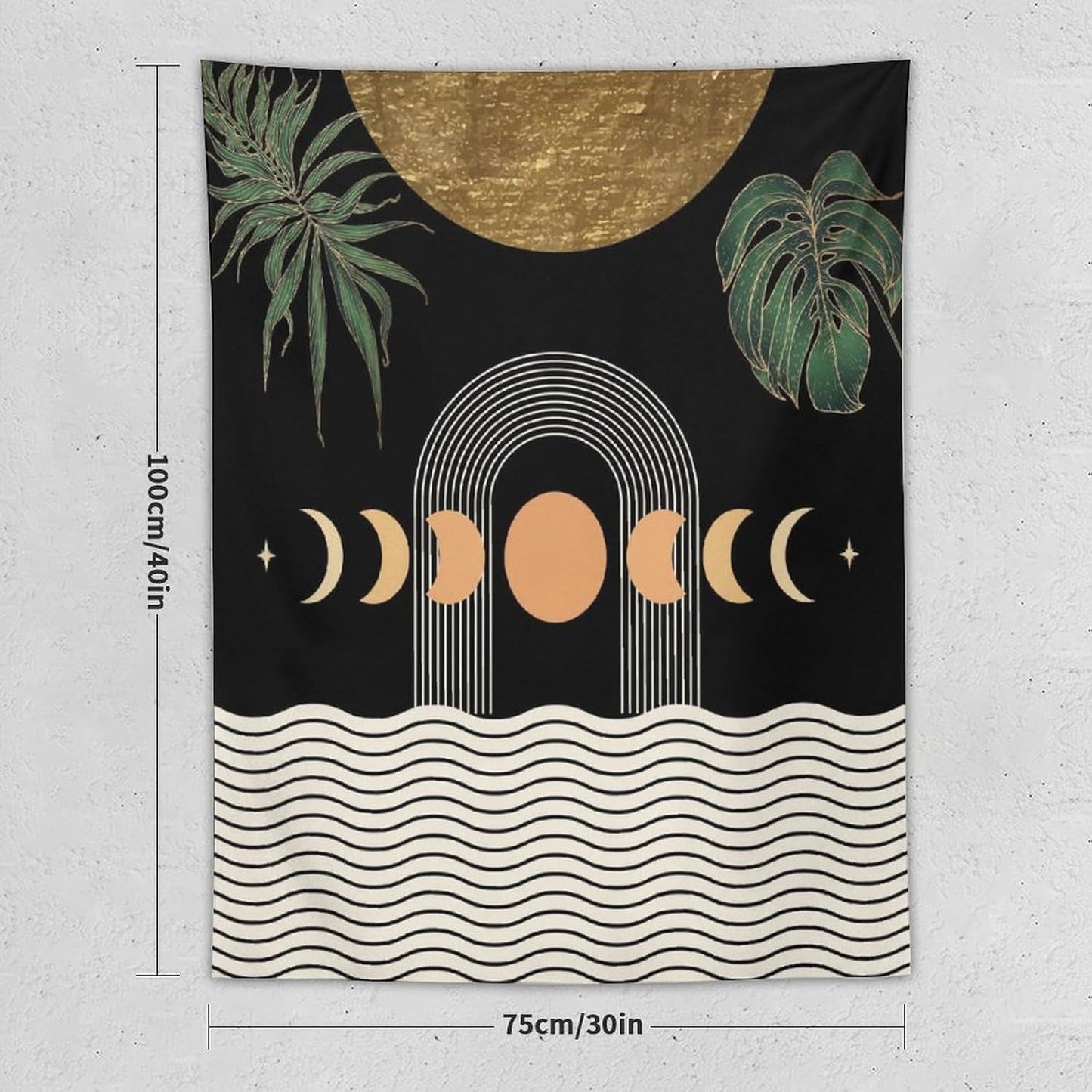 Abstract Boho Tapestry, Mid Century Tropical Tree Leaves Modern Geometric Arch Bohemian Botanical Tapestry, Home Aesthetic Wall Hanging Art Decor for Living Room Bedroom Dormitory 30x40 Inch