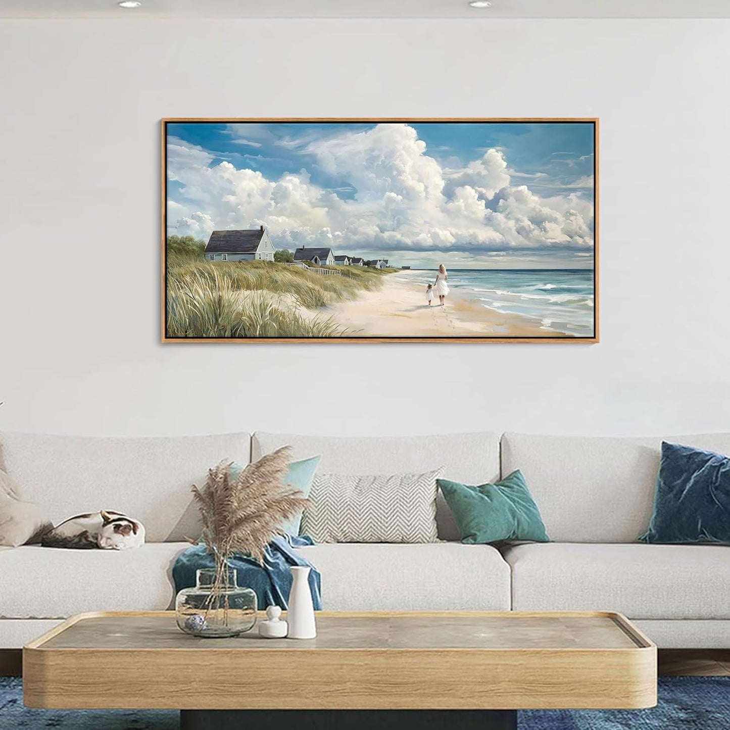 HGUAOA Coastal Canvas Wall Art - Large Landscape Wall Art for Living Room - Ocean and Beach Painting - Blue Artwork for Bedroom Decor - Above Bed Wall Pictures -Beach Theme Print Art