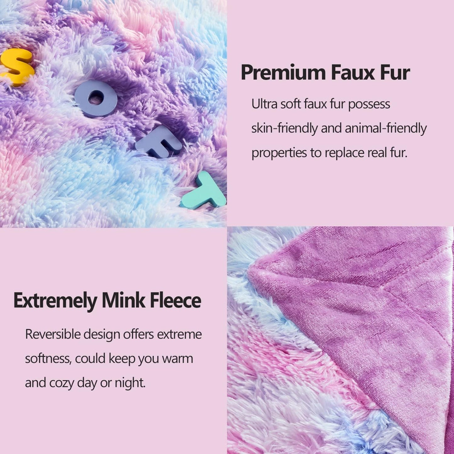 GONAAP Fuzzy Faux Fur Throw Blanket Twin Size Purple Rainbow Super Soft Cozy Plush Fuzzy Shaggy Blanket for Couch Sofa Bed (Purple Rainbow, Twin(60"x80"))