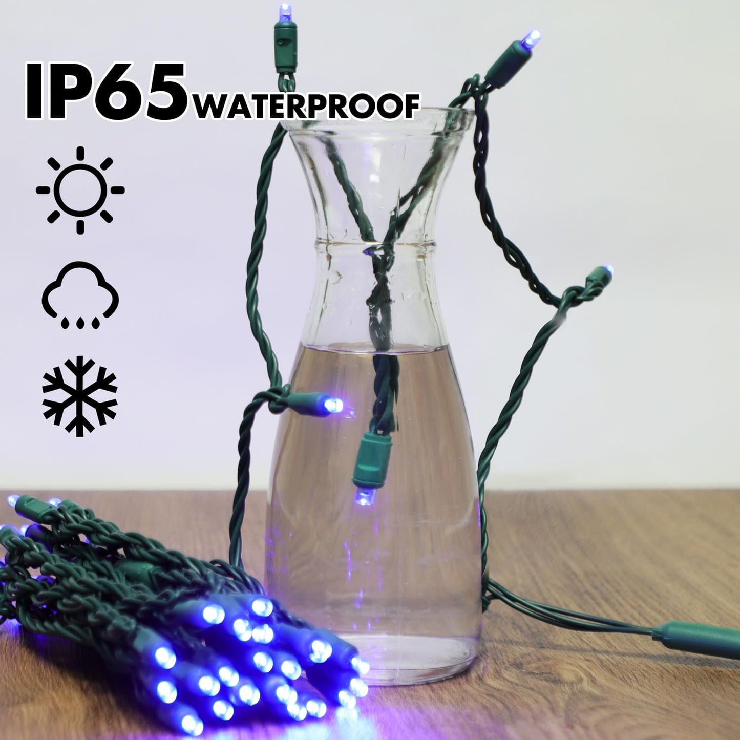 50LED String Lights,LED Christmas Lights,6" SPACING,Green Wire,Blue Colour,Commercial Grade