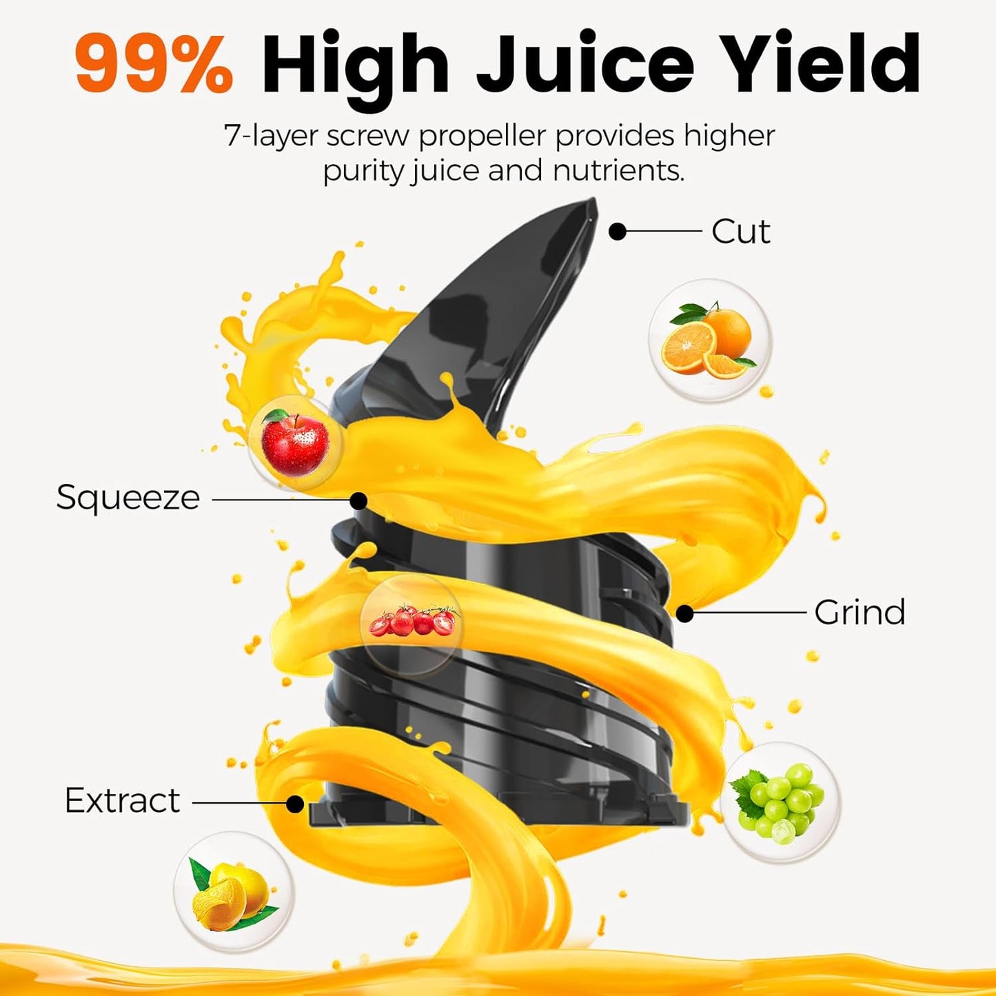 Cold Press Juicer,Slow Masticating Juicer Machines with 5.3" Large Feed Chute for Most Fruits and Vegetables,Easy to Clean Lemon Orange juicer with 250W Motor and High Juice Yield (Obsidian black)
