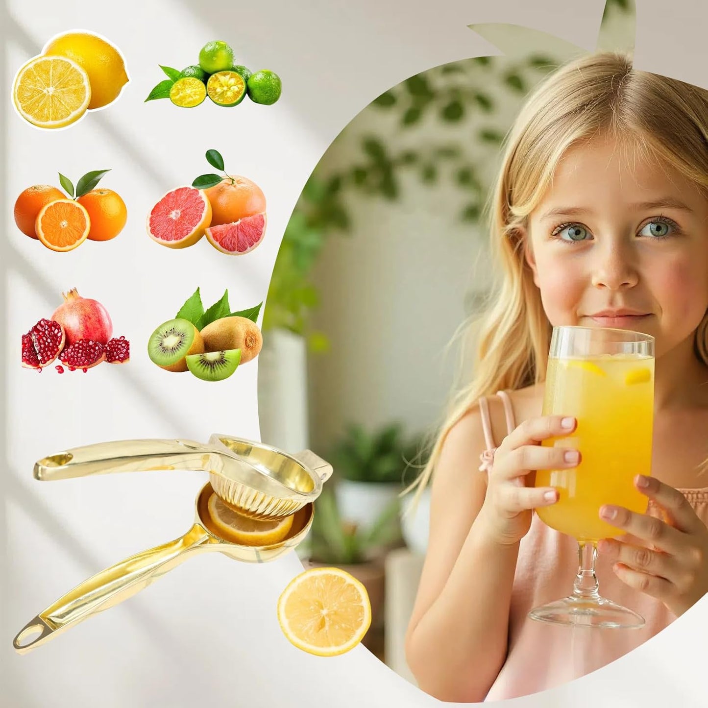 Lemon Squeezer, Heavy Duty Zinc Alloy Manual Lemon Juicer, High Yield Threaded Groove Small Oranges Limes Citrus Juicer Hand Press, Juice Maker for Cocktails Home Restaurant Kitchen Utensils(Gold)