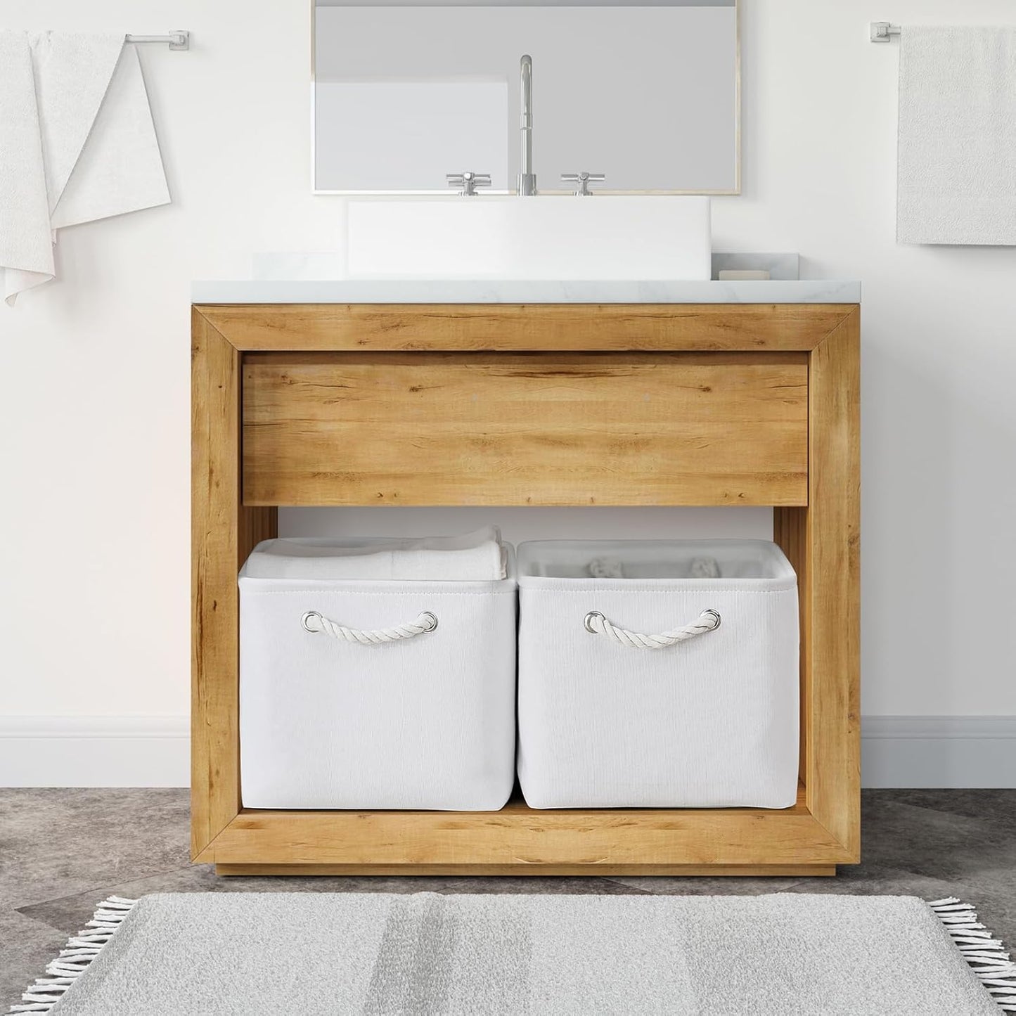 TheWarmHome Storage Basket for Shelves - 15.8x11.8x11.8 inch 3 Pack Fabric Storage Cubes, Collapsible Storage Bin for Organizing Organizer Closet Book Gift Dog(White)