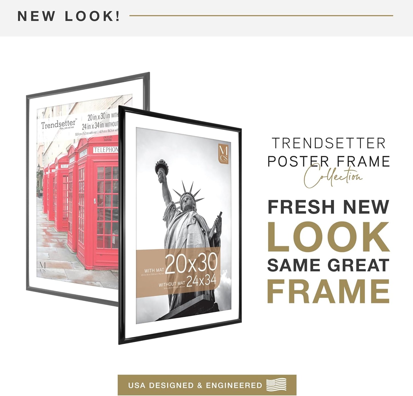 MCS Trendsetter 24x34 Matted Poster Frame with 20x30 Picture Display, Black Vertical & Horizontal Wall Hanging Large Picture Frame for Photos & Posters (1-Pack)