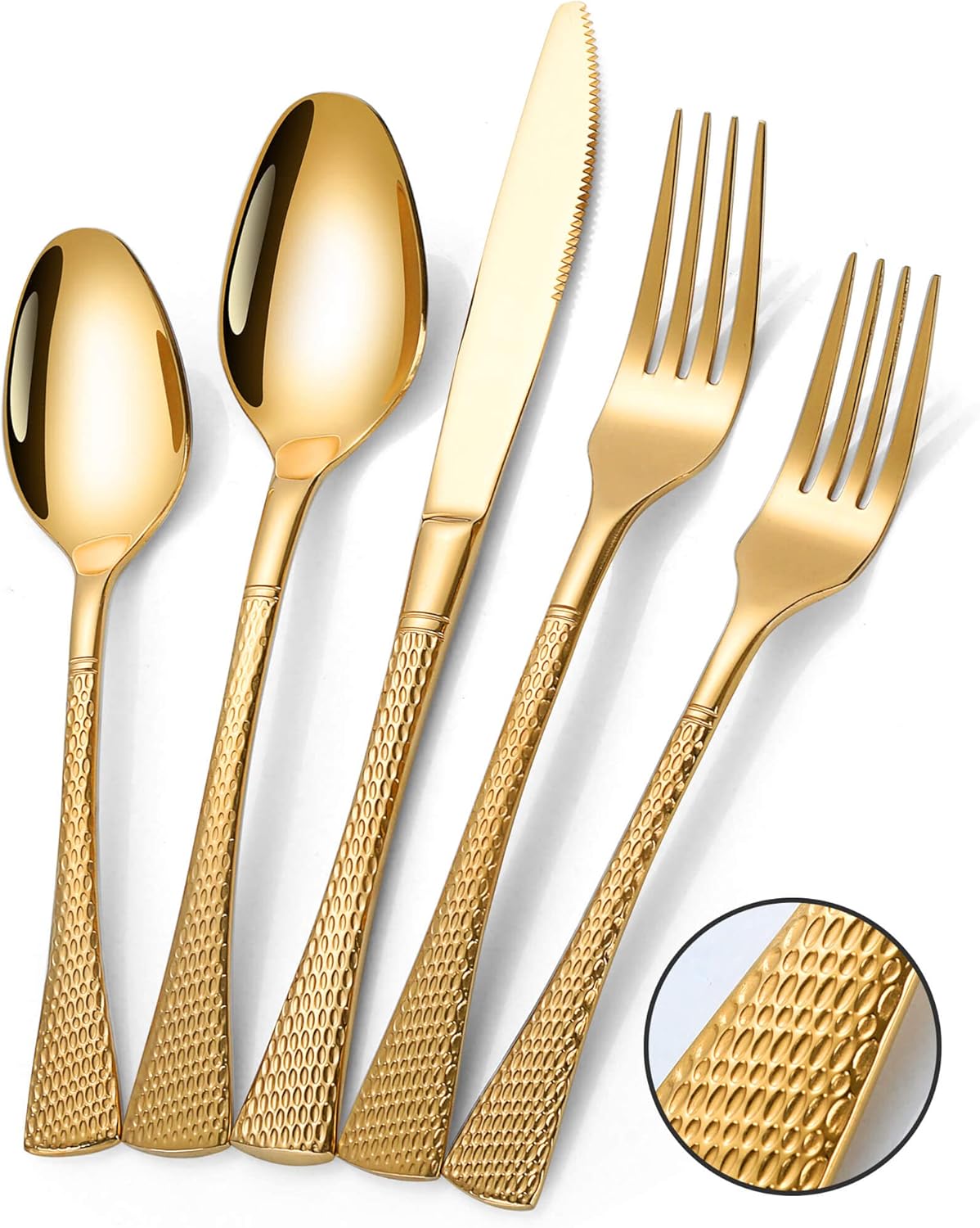 Hammered Gold Silverware Set for 8,Stainless Steel 40-Piece Modern Cutlery Set,Mirror Polished Heavy Duty Flatware Set Utensil Set,Knives Spoons and Forks Set,Dishwasher Safe