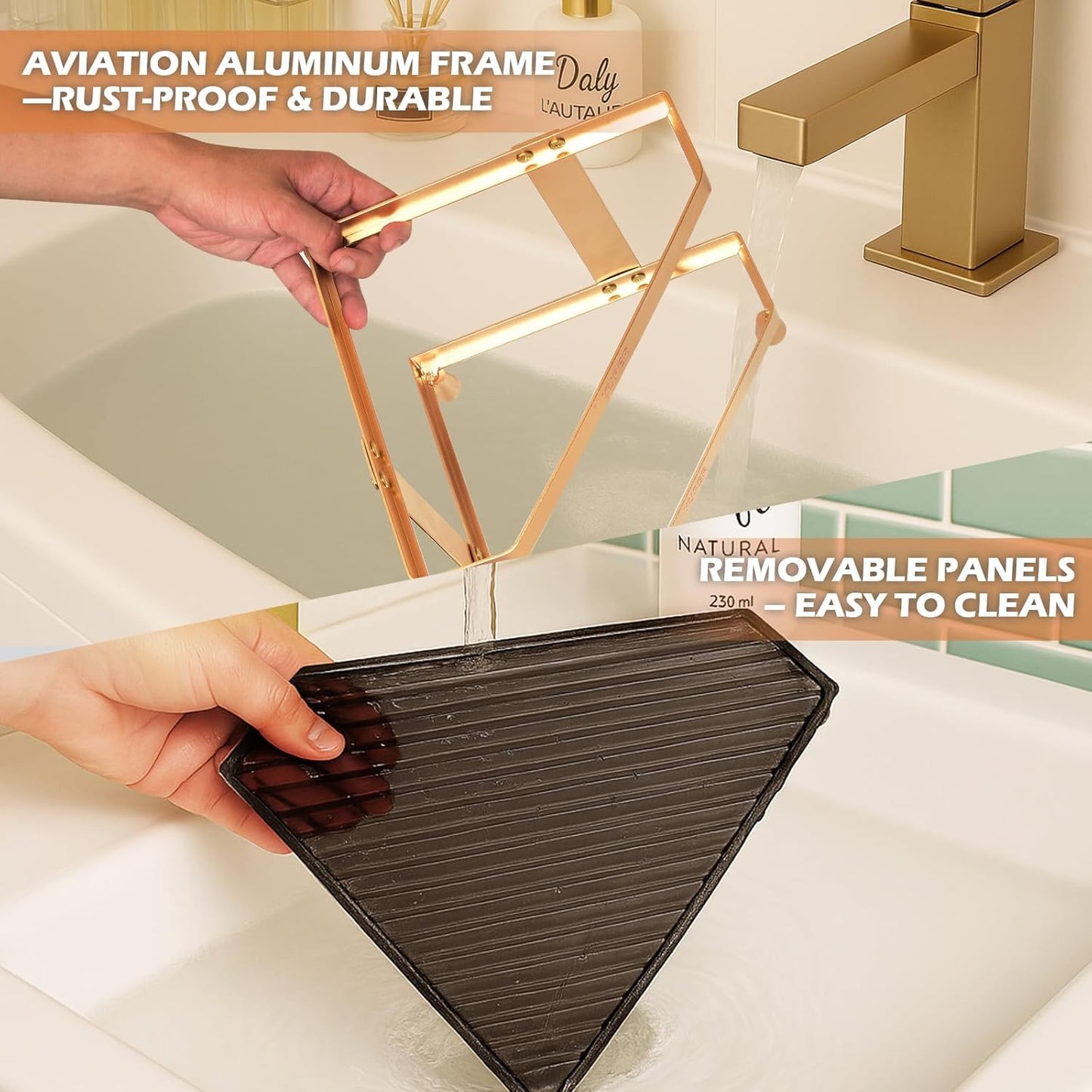 YUPER Bathroom Counter Organizer, 2-Tier Corner Bathroom Organizers and Storage, Makeup Storage Shelf Vanity Tray Perfume Organizer, Bedroom Corner Counter Storage Sink Shelf Gold