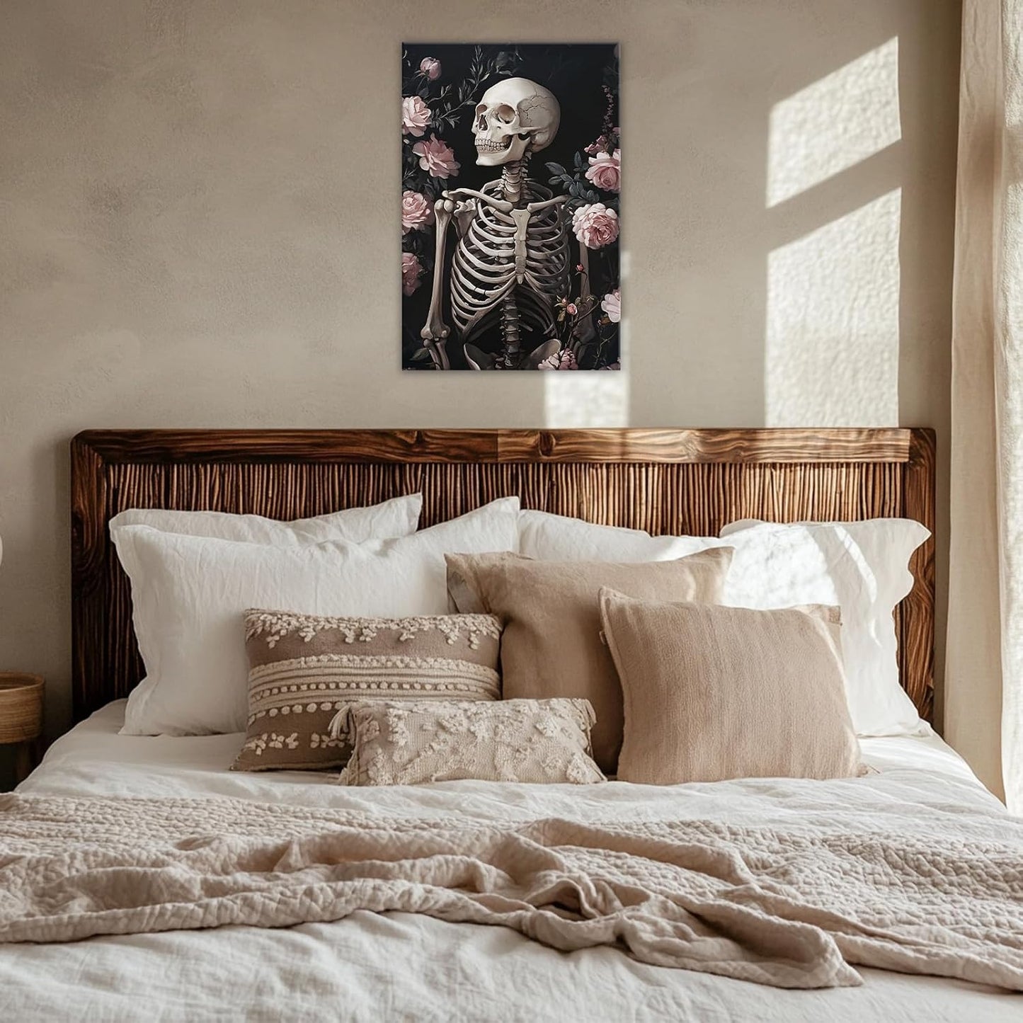 OAAPITI Skull Floral Wall Art Vintage Skeleton Portrait Canvas Print Dark Gothic Skull Art for Living Room Bedroom Home Wall Decor Ready to Hang(Artwork-10,16"x24")