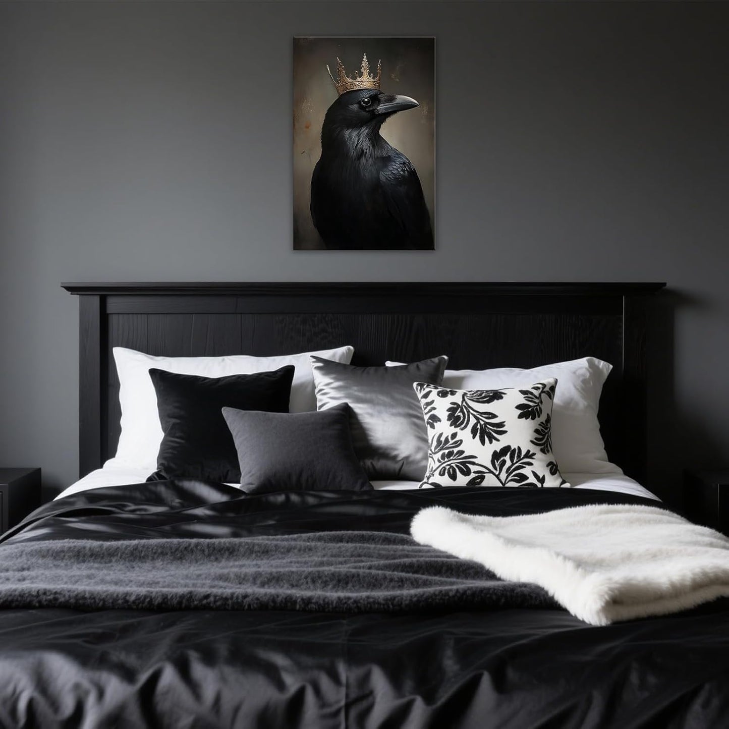 OAAPITI Raven King Wall Art Mysterious Black Bird Painting Dark Gothic Animal Canvas Print for Living Room Bedroom Home Office Inspirational Decor(Artwork-8,20"x30")