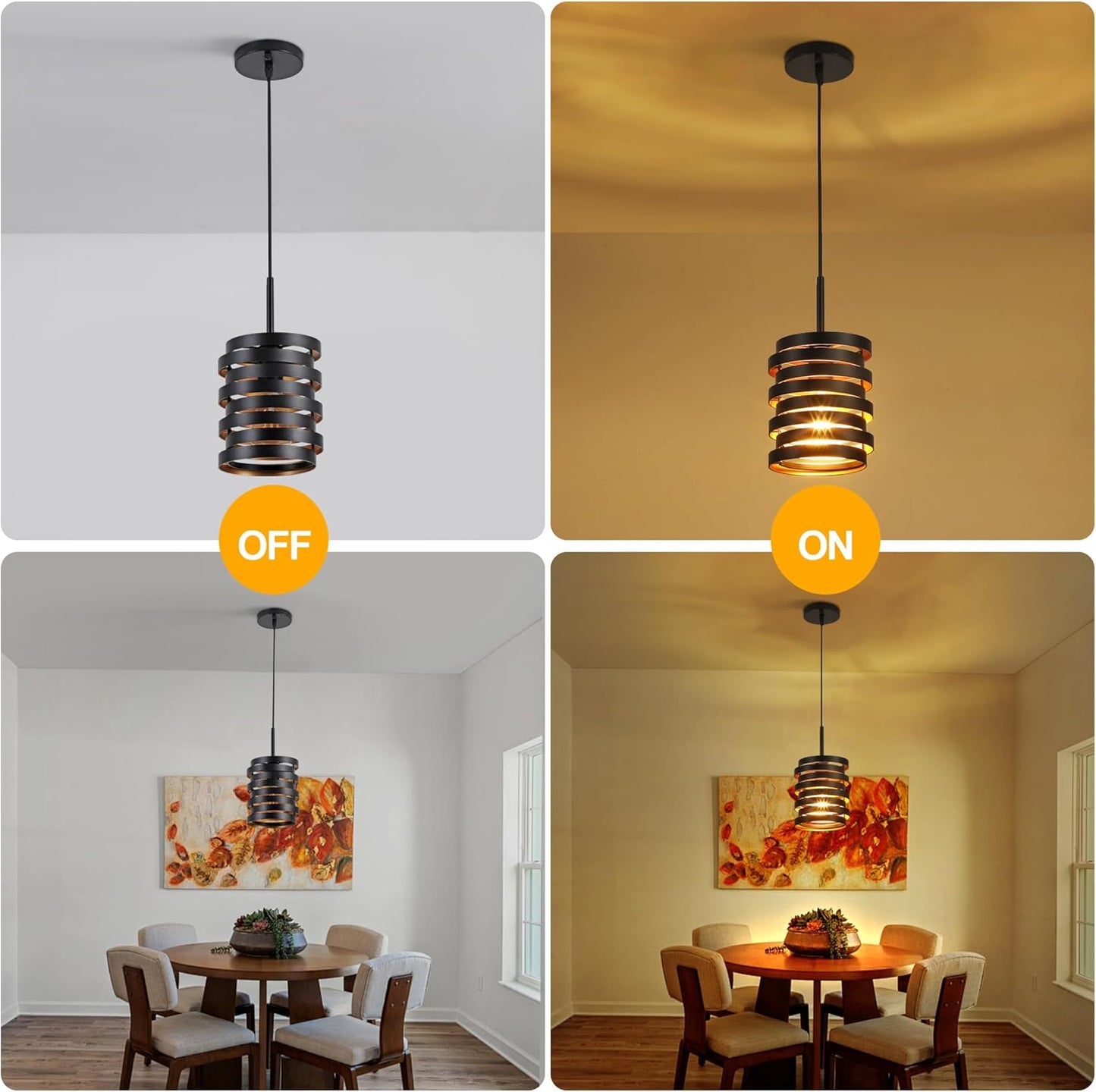 Modern Farmhouse Pendant Lights Kitchen Island, Industrial Multiple Rings Hanging Pendant Light Fixtures for Sink Bar Entrance Bathroom Hallway, Black with Gold Interior