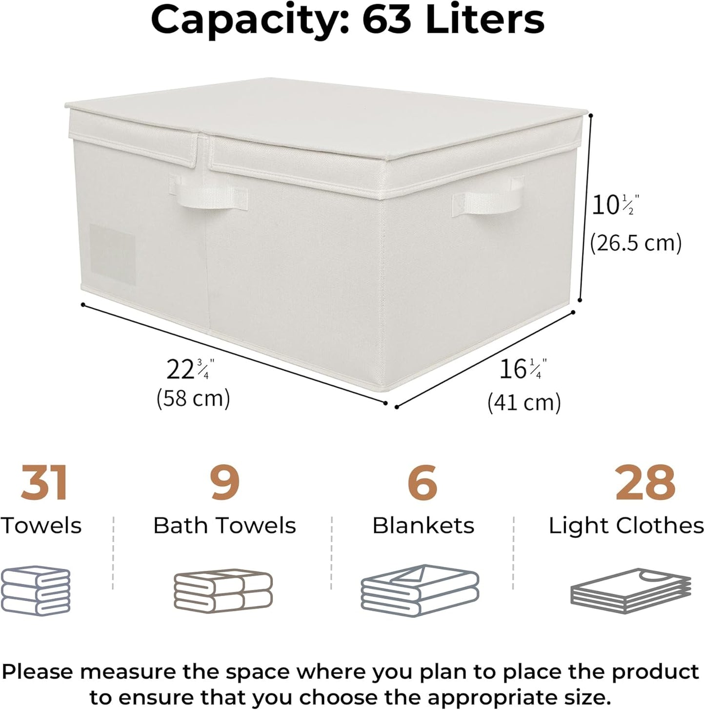 GRANNY SAYS Fabric Storage Bin with Lid, Decorative Storage Box for Shelves, Container Storage Basket Organizer, Closet Bins with Lids for Organizing, Jumbo, Ivory, 1-Pack