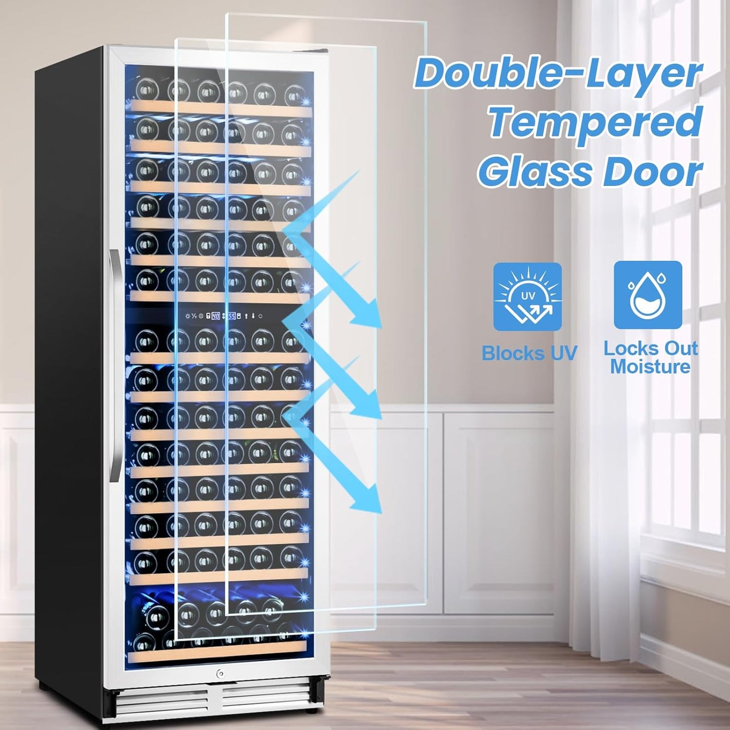 24 Inch Wine Fridge,180 Bottles Dual Zone Wine Cooler Refrigerator, Built-in or Freestanding Wine Refrigerator with Glass Door and Safety Lock, Low Noise, Large Wine Cellar for Home, Office, Kitchen