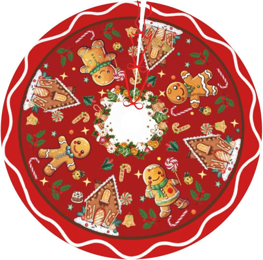 Gingerbread Man Candy Christmas Tree Skirt Xmas Tree Mat Christmas Tree Ornaments Decorations Holiday Party Indoor Outdoor 36"