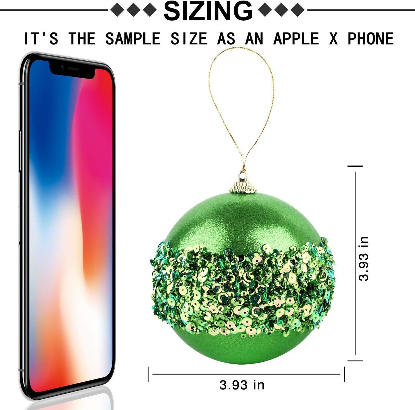 4" Christmas Ball Ornaments, 4pc Set Green Shatterproof Christmas Decorations Tree Balls for Xmas Trees Wedding Party Holiday Decorations