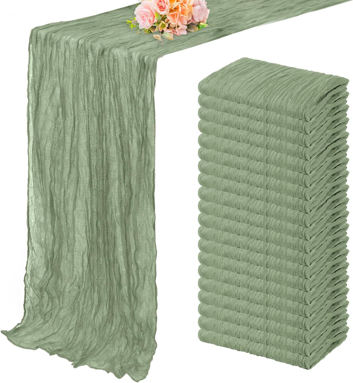 20 Pack Sage Green Cheesecloth Table Runner 10FT Rustic Gauze Fabric Cheese Cloth Table Runner for Wedding Bridal Baby Shower Table Decor 20 x 120 Inch Long Boho Sheer Birthday Party Table Decorations