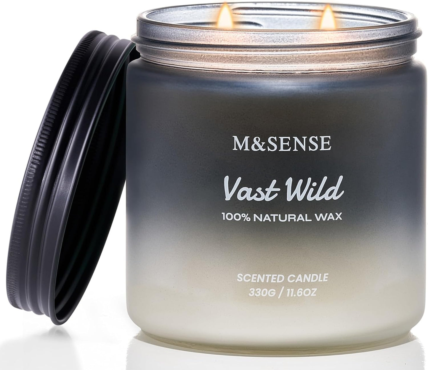 M&SENSE Sage Citrus Scented Candles for Men, 2 Wick 11.6oz Slow Burn 70 Hours Large Natural Soy Wax Clean Candle, Black Candle Luxury Manly Candles Home Fragrance Holiday Candle for Him