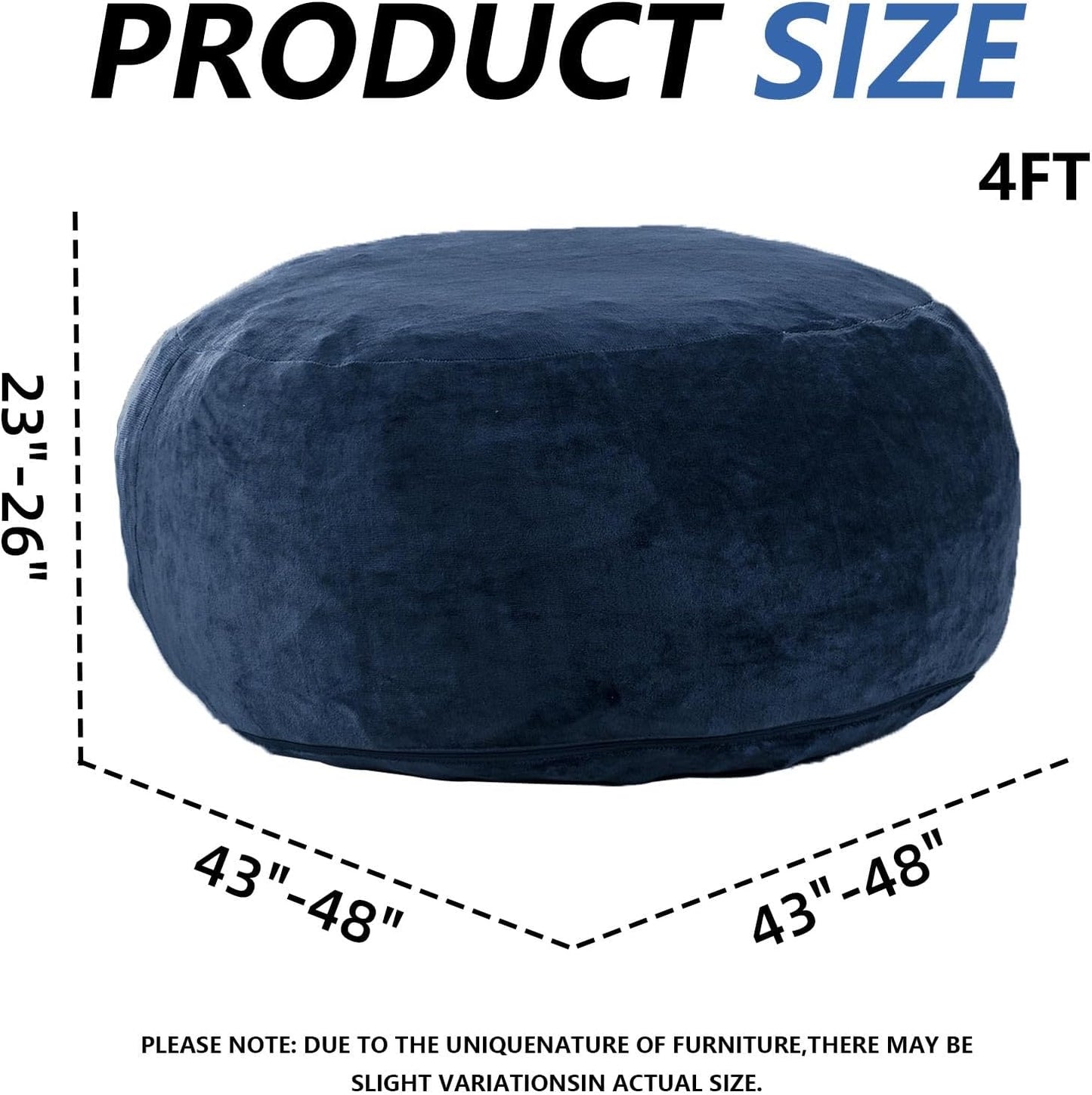 4FT Large Bean Bag Chairs,Big Adult Size Memory Foam Beanbags with Filler Included,Machine Washable Corduroy Cover,Ultra Soft Plush Gaming Bing Bag Puff Chair for Dorm, Living Room & Bedroom (Blue)