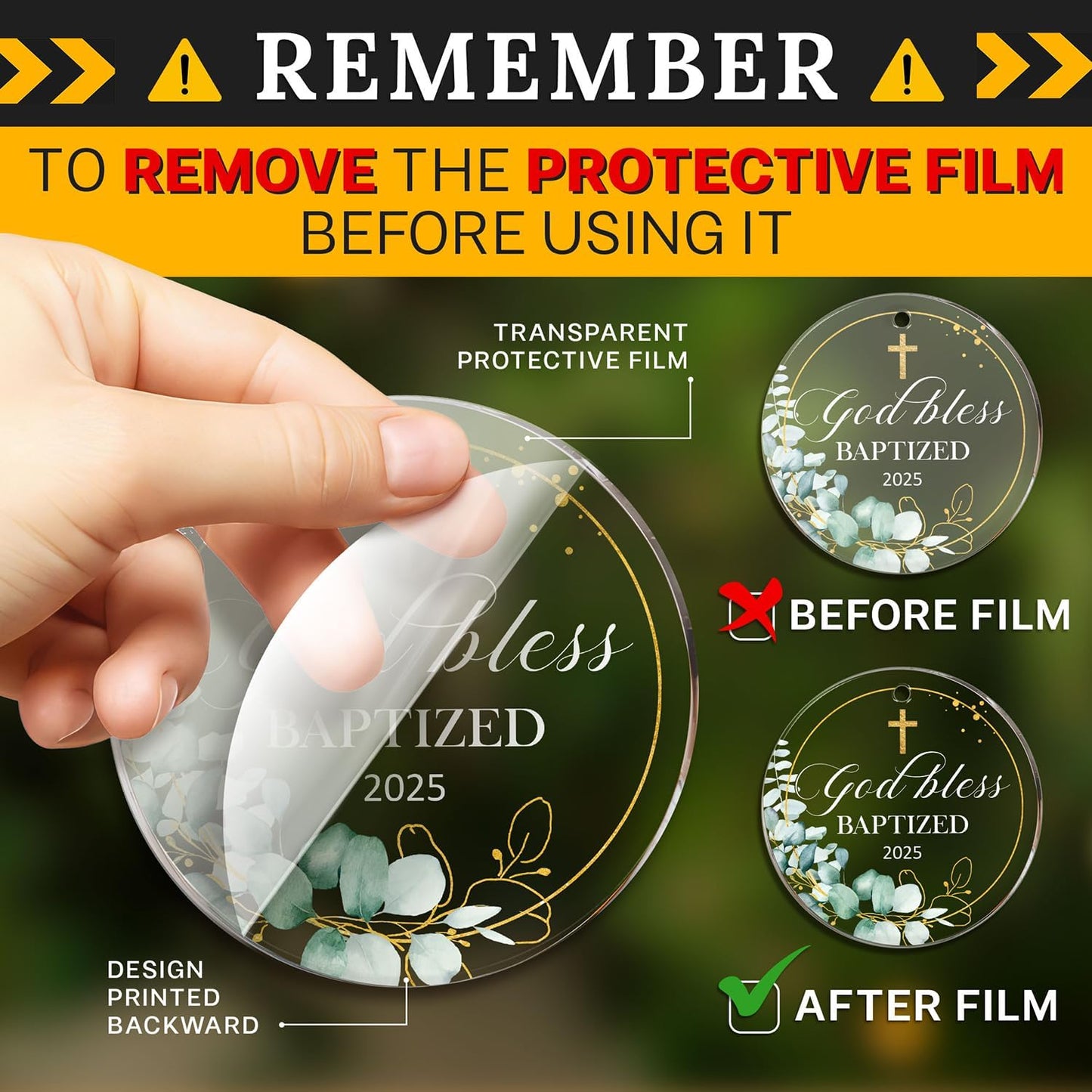 HEXMOZ God Bless Baptized Ornament 2025 - Christian Easter Baptism Gifts for Boys, Girls, Adults - Cross Christening Gift for Baby Boy Girl Godson Goddaughter - Acrylic Christmas Keepsake Decoration